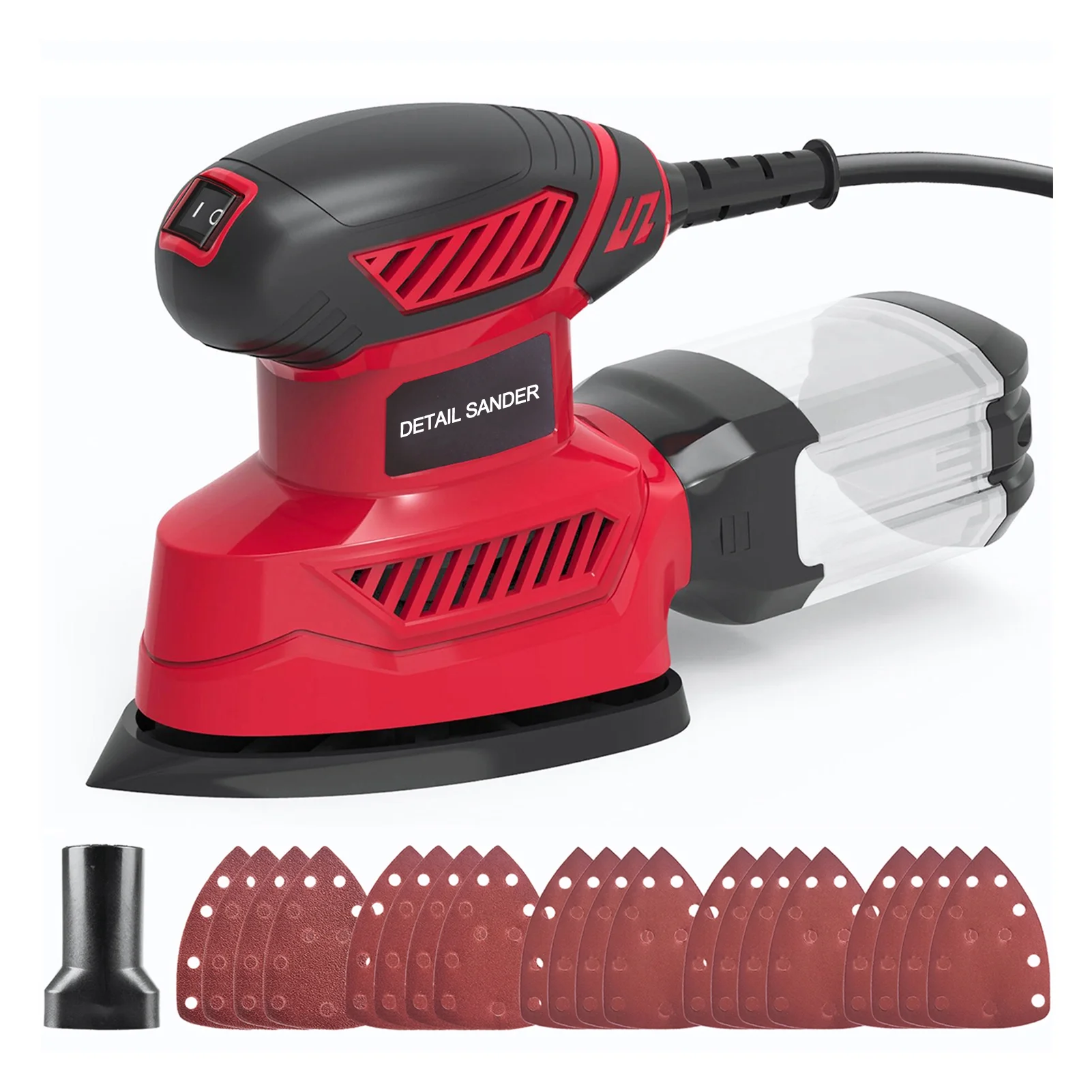 Mouse Detail Sander, 13500RPM Compact Electric Sander with Vacuum Cleaner Connecting Pipe and 20Pcs Sandpapers(4 Pcs for each 60, 80,120,180, 220 Grit)