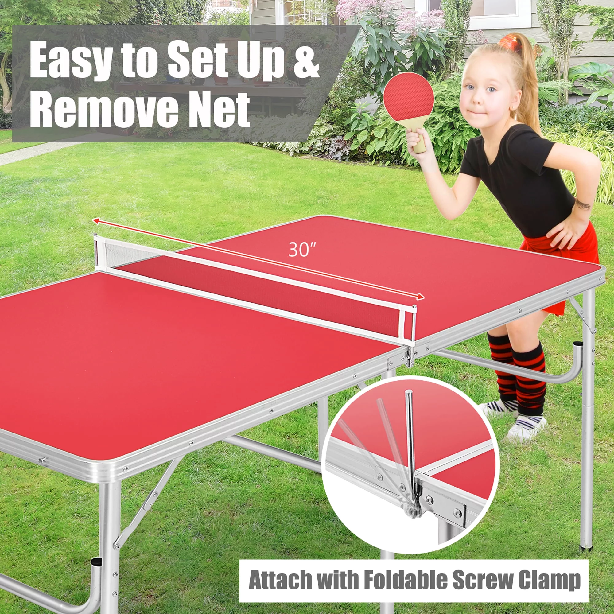 60” Portable Table Tennis Ping Pong Folding Table w/Accessories Indoor Game Red