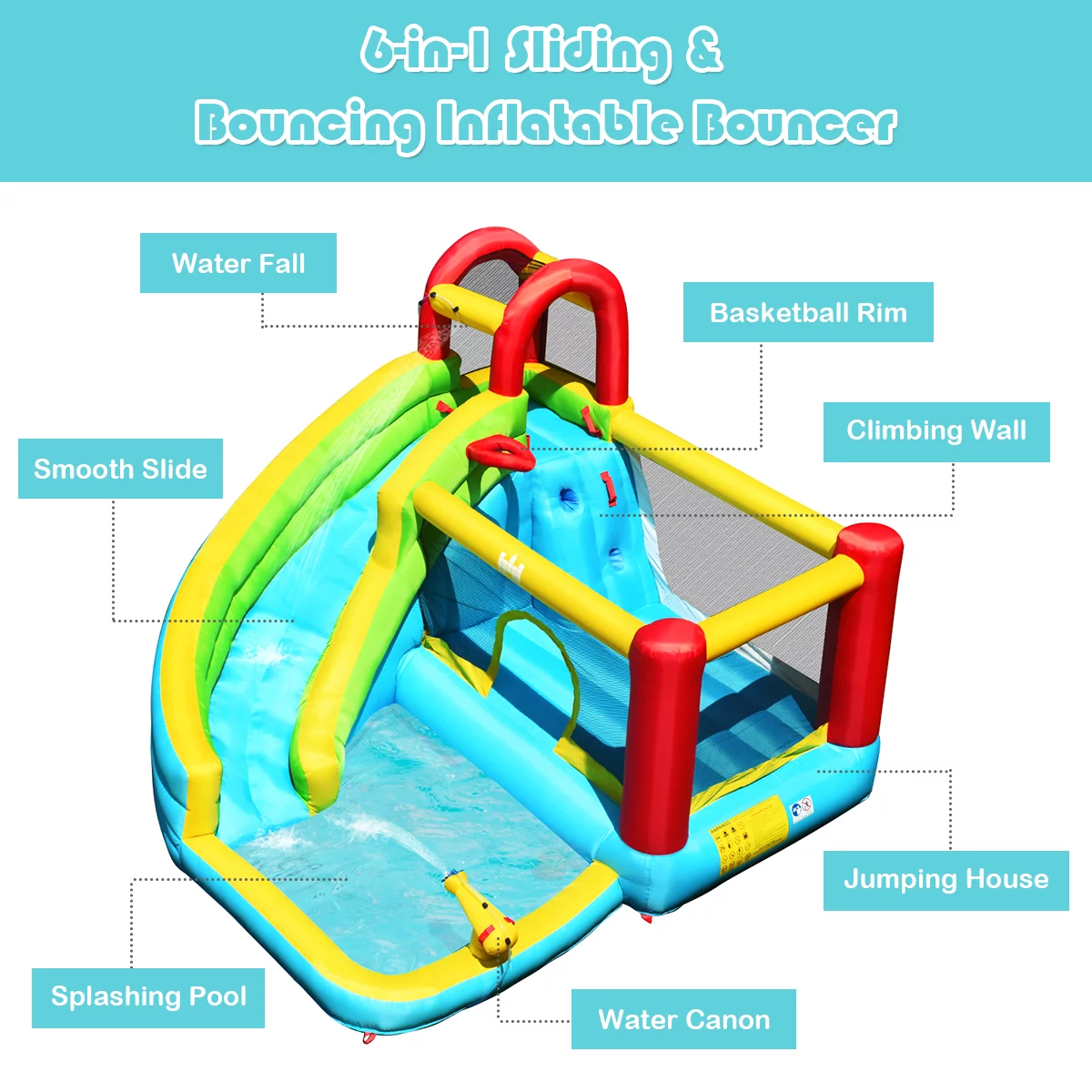 Infans Inflatable Kids Water Slide Jumper Bounce House Splash Water Pool Without Blower