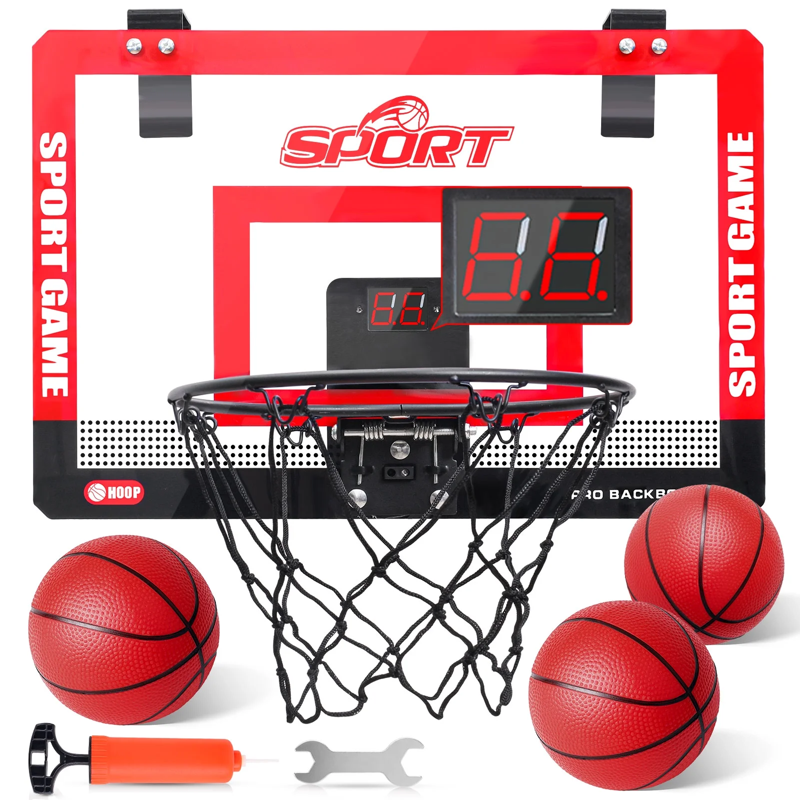 Indoor Basketball Hoop with Electronic Scoring Board Over The Door – Wall Mounted Basketball Hoop Set with Complete Accessories – Indoor Basketball Hoop for Kids & Adults