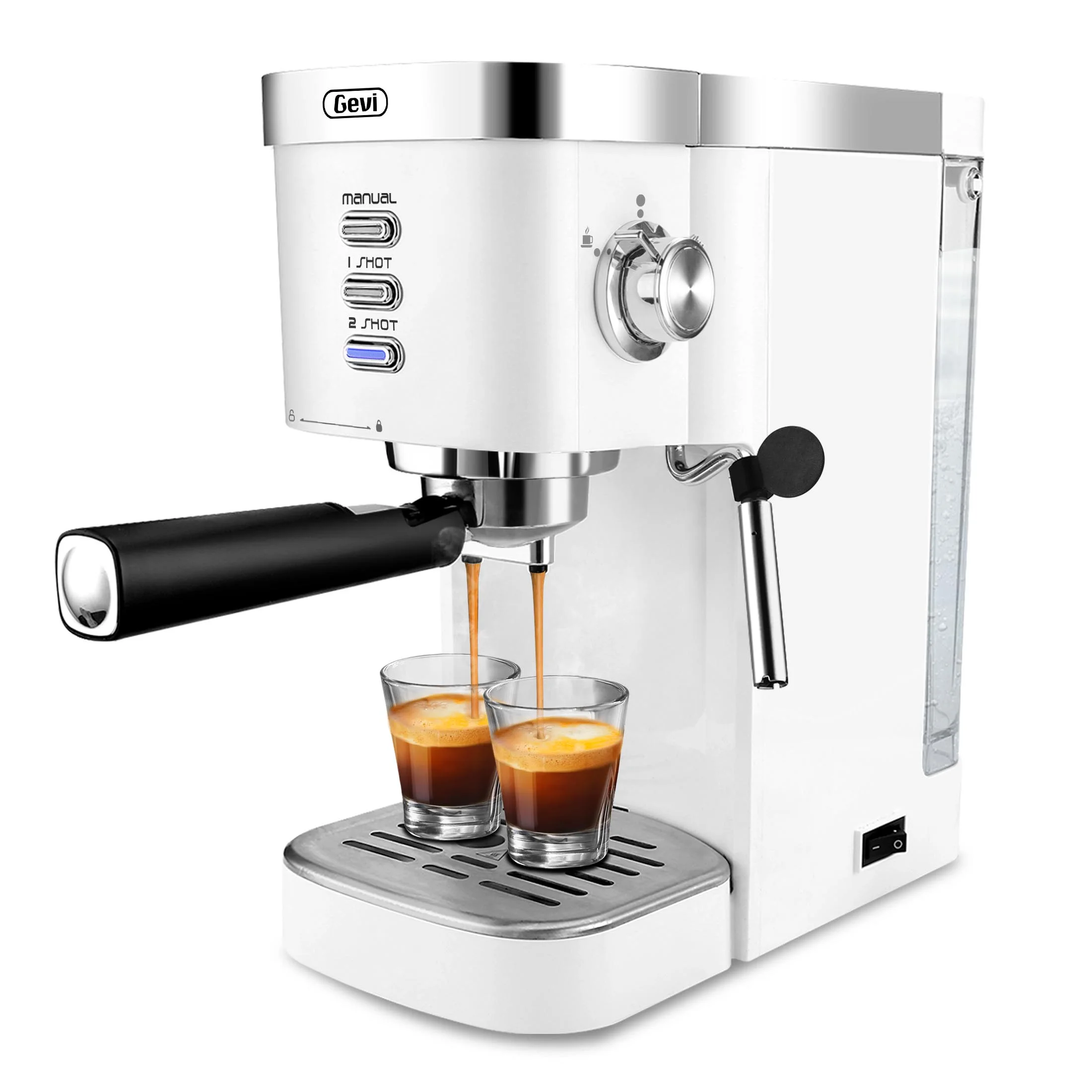 Gevi Espresso Machine 20 Bar Automatic Coffee Maker with Milk Frother Wand, 40.58 oz, New, White