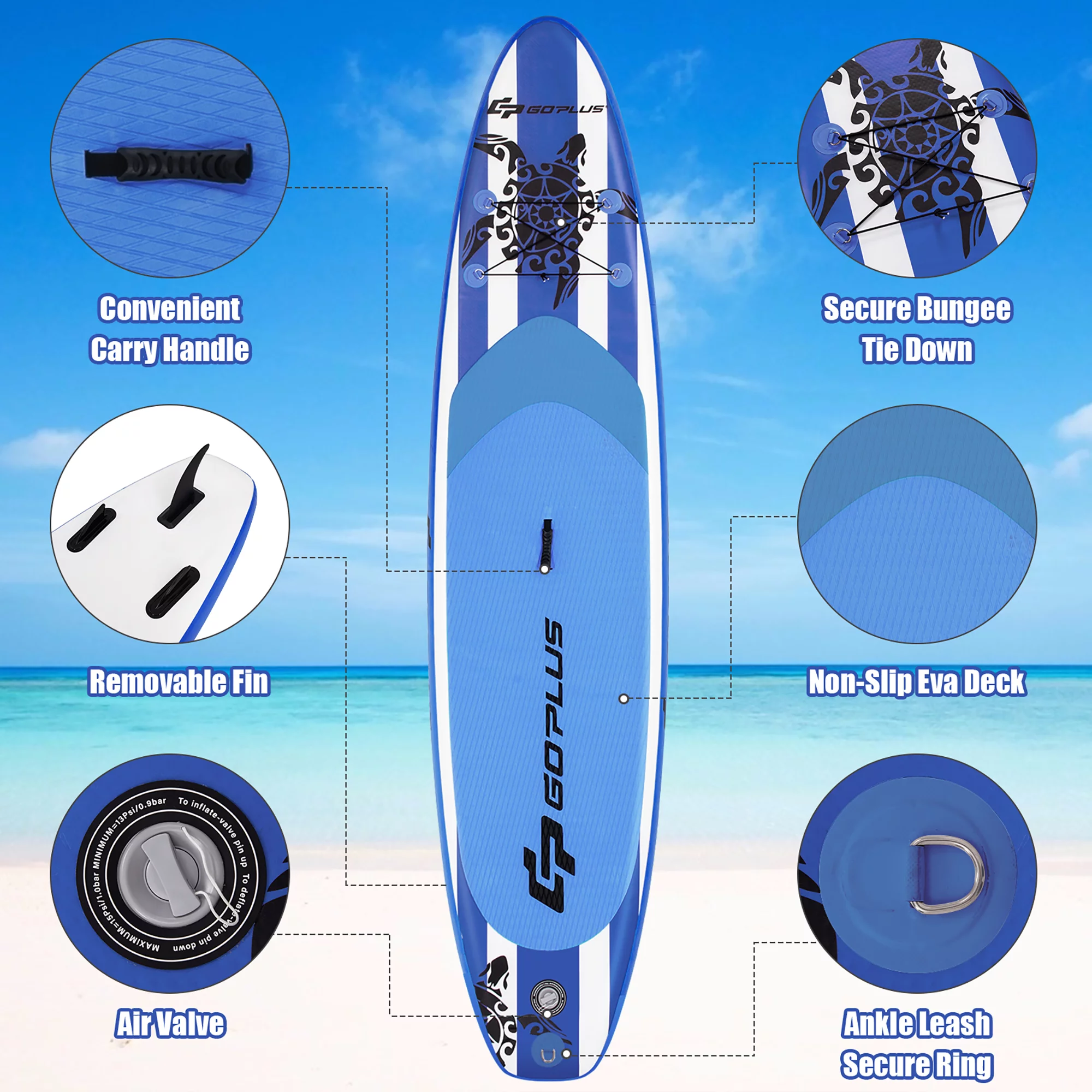 Goplus 11′ Inflatable Stand Up Paddle Board SUP W/Carrying Bag Aluminum Paddle Navy