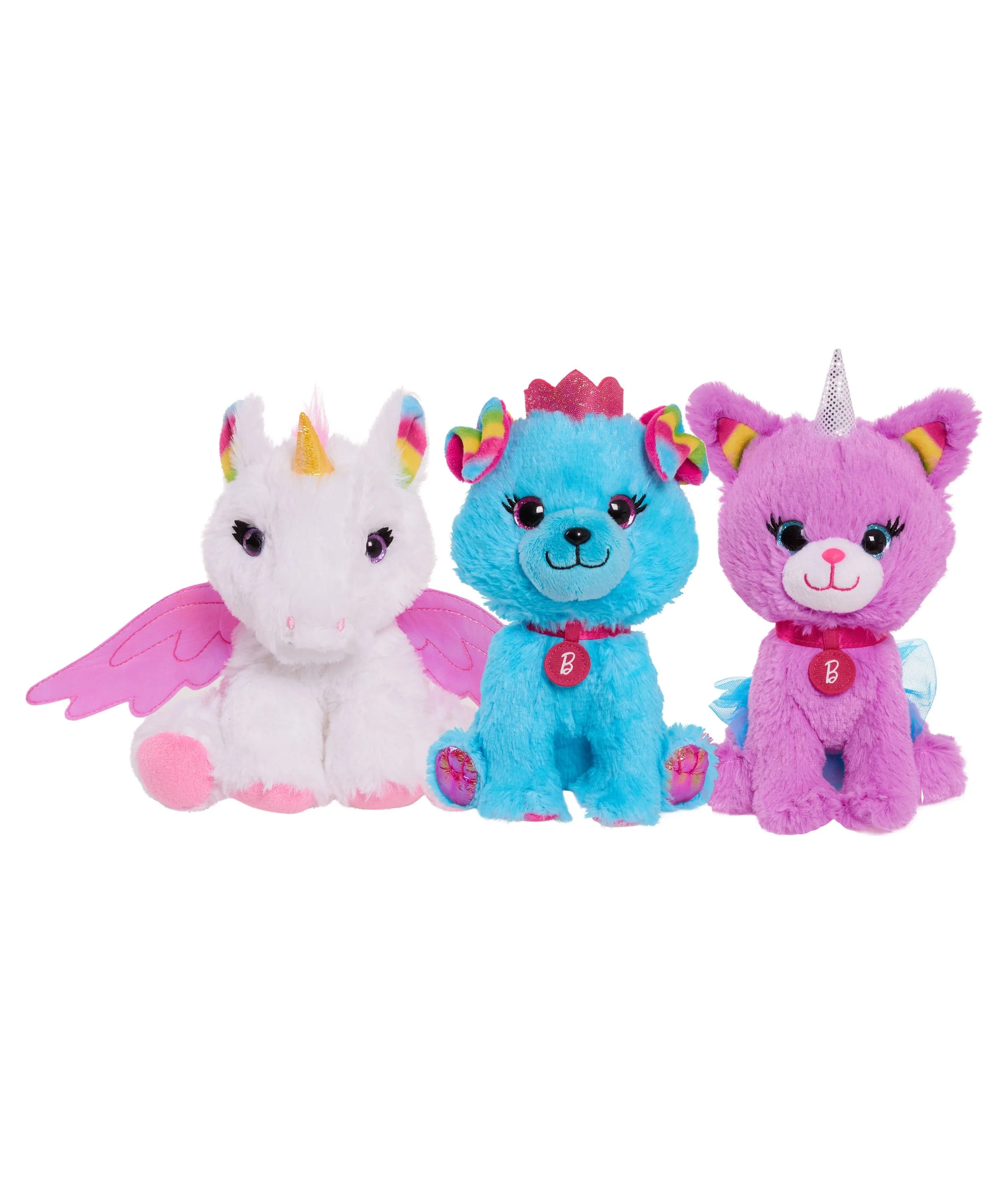 Barbie 7-inch Pet Bean Plush 3- Piece Set Includes Unicorn, Unicorn Kitty, & Princess Puppy, Kids Toys for Ages 3 Up, Gifts and Presents