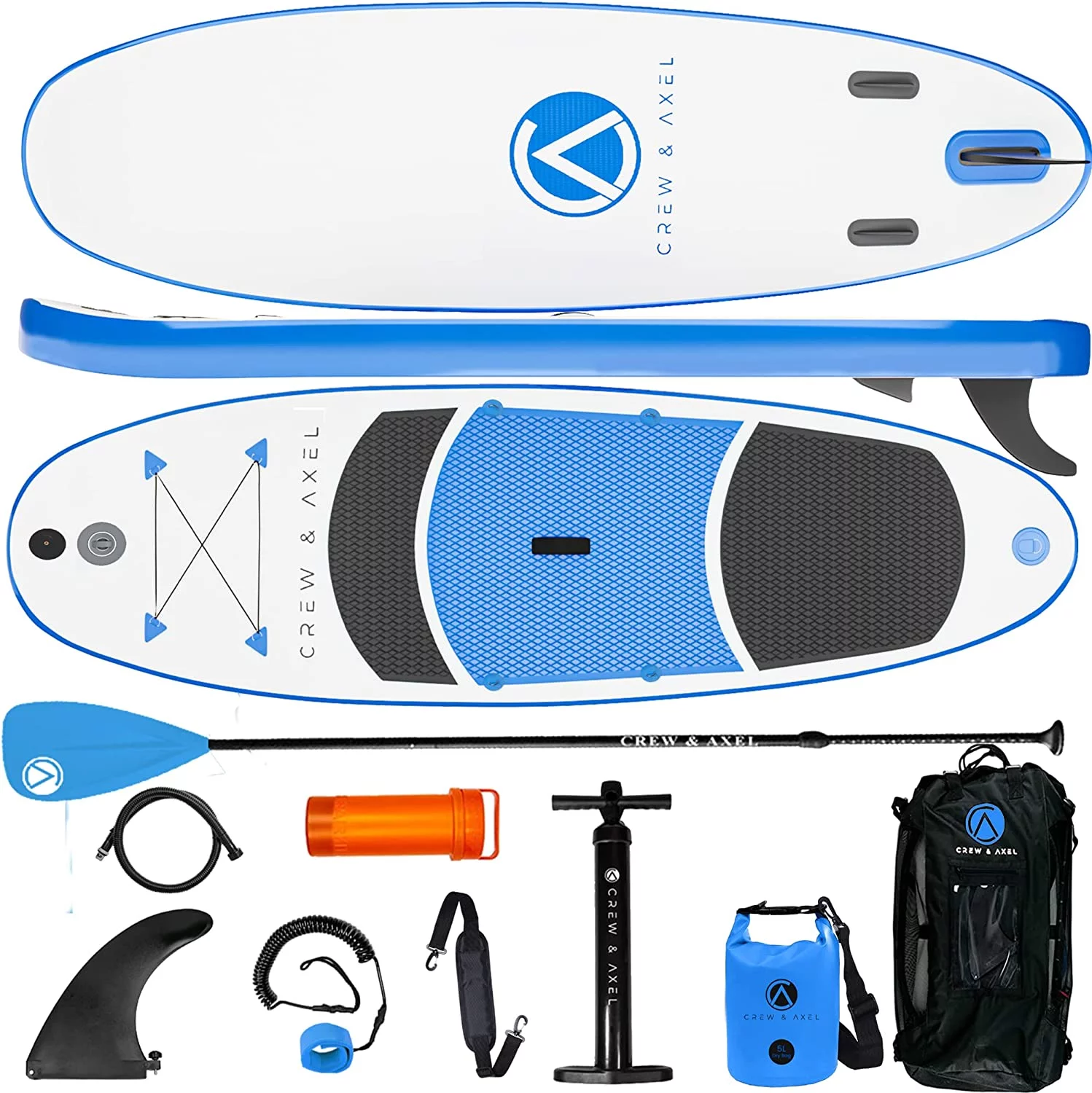 Crew Axel Inflatable Paddle Board 10’33’6?? (18lb) SUP Kit Includes Paddle Pump Bag & More Blue