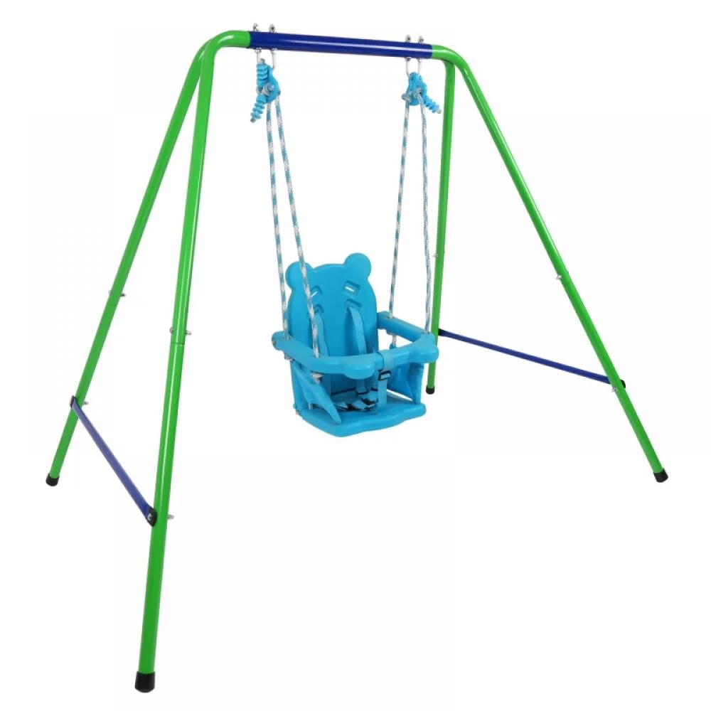 Recreation Folding Metal Swing Play Set Toys Outdoor Backyard Playset Kids Swing Set with Safety Harness for 9-36 Months Children