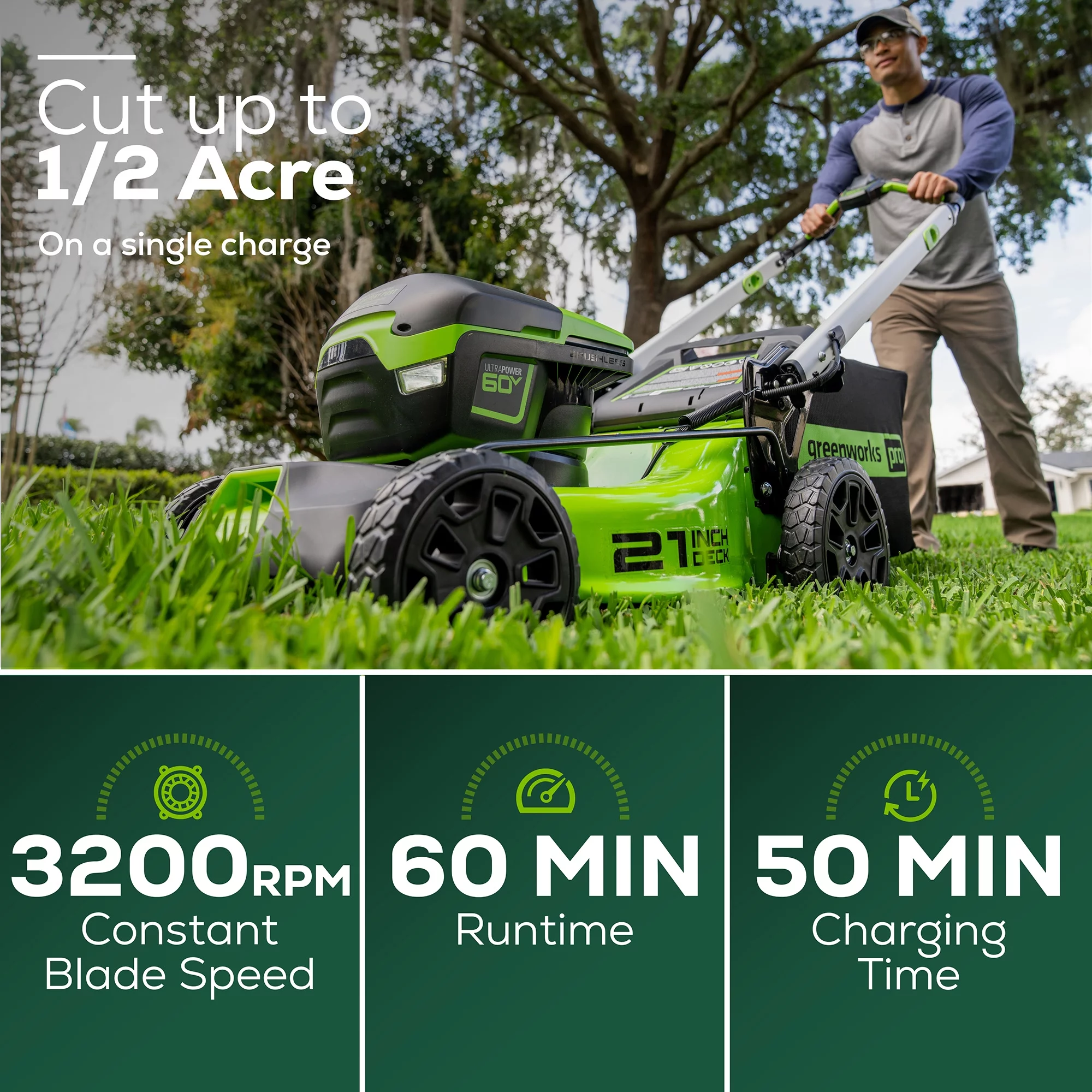 Greenworks 60V 21″ Cordless Brushless Lawn Mower with 5.0Ah Battery & Charger