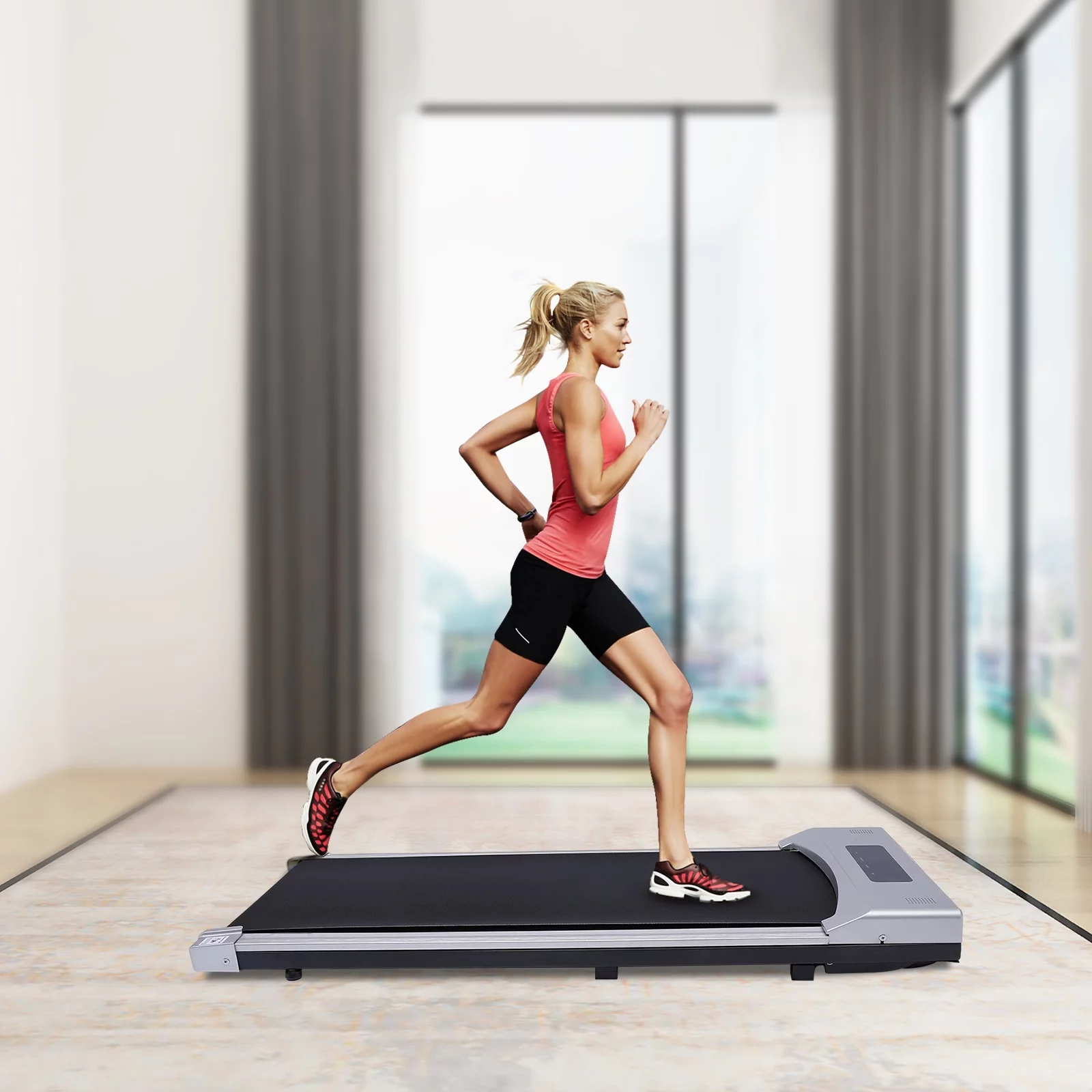 Loyalheartdy 0.65-3HP LED Electric Treadmill 0.6-3.7mph Desk Jogging Running Machine Walking Pad Silver Black + Remote