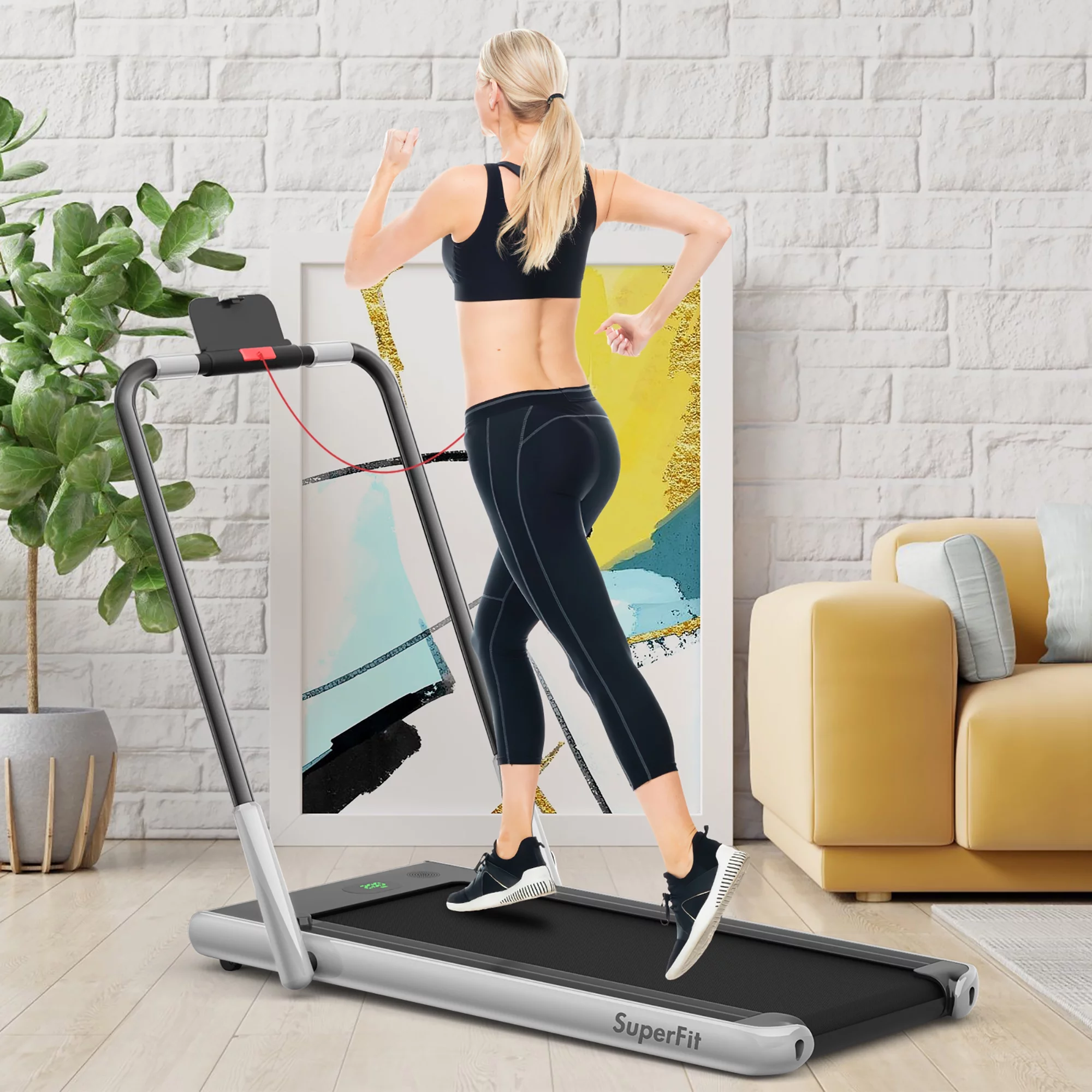 SuperFit Up To 7.5MPH 2.25HP 2-in-1 Folding Under Desk Treadmill W/Speaker Controller APP, Single Display Screen Silver