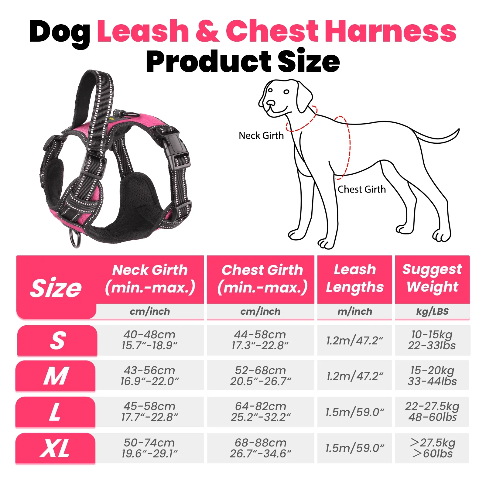 MASBRILL Dog Harness and Leash Set, No Pull Vest Harness, Reflective Adjustable Soft Padded Pet Harness with Handle for Small to Large Dogs