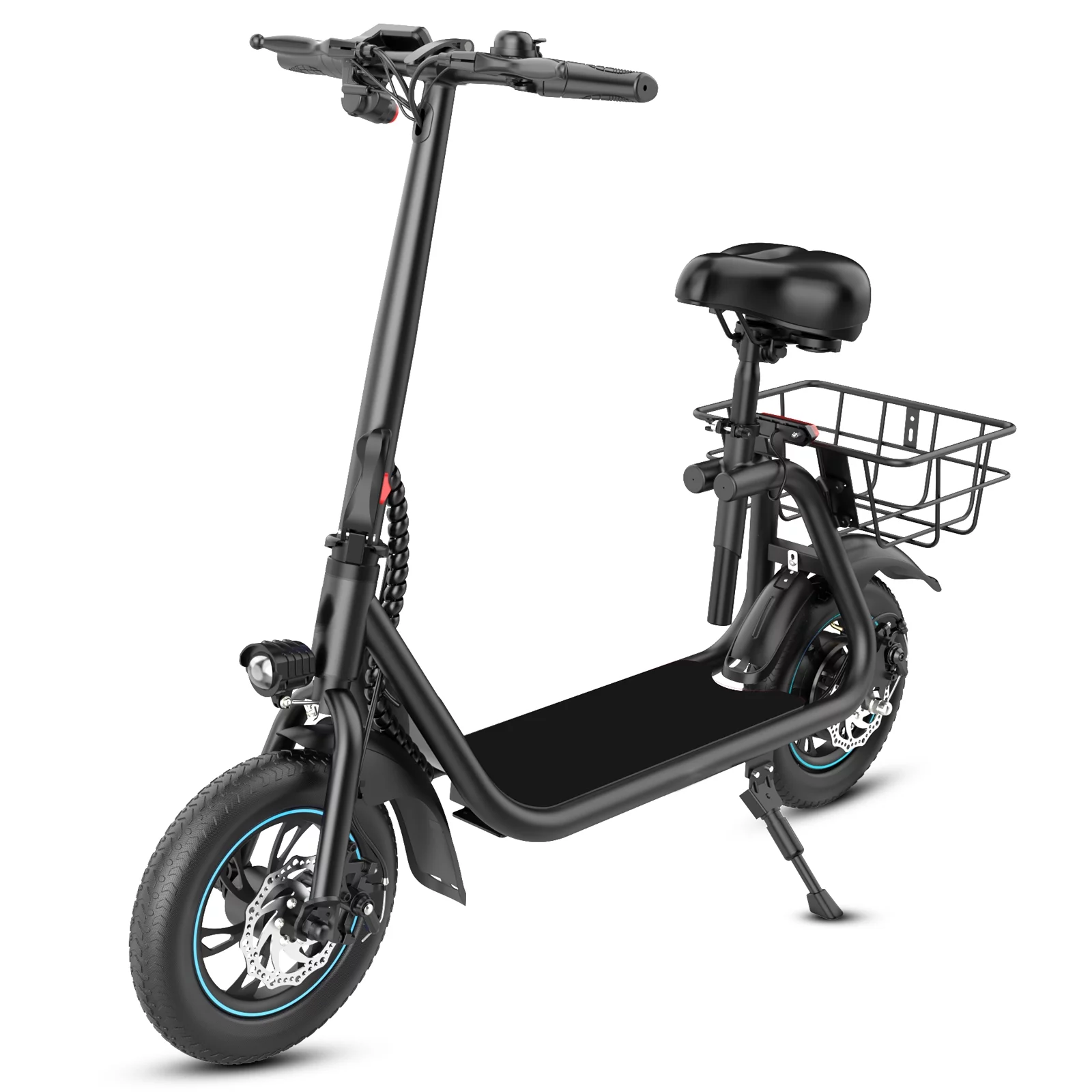 Qiyche QC1 450W Electric Scooter with Seat for Adults, Max Speed 15.5Mph Up to 21 Miles Range, 12″ Tire for Commuting with Basket