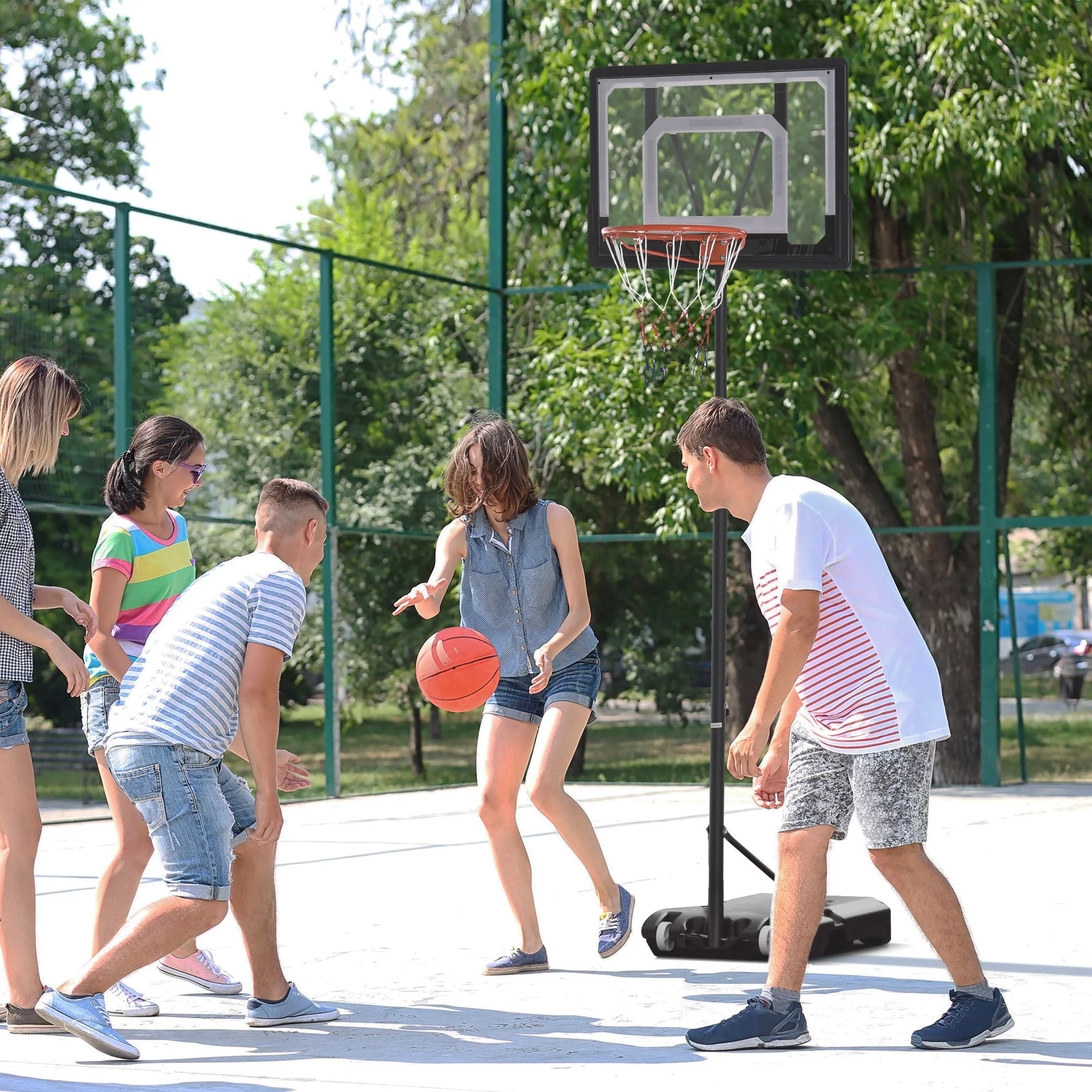 Soozier Portable Basketball Hoop System Stand with 33 In. Backboard, Height Adjustable 5 Ft.-7 Ft. for Youth Indoor and Outdoor Use