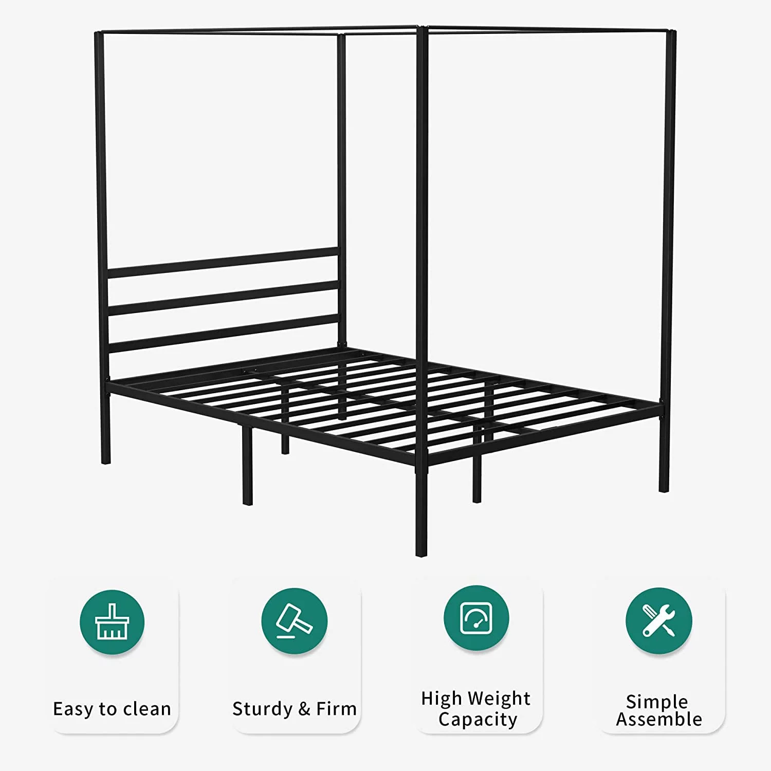 Dextrus 14inch Metal Canopy Bed Frame Platform , Black, Full Size