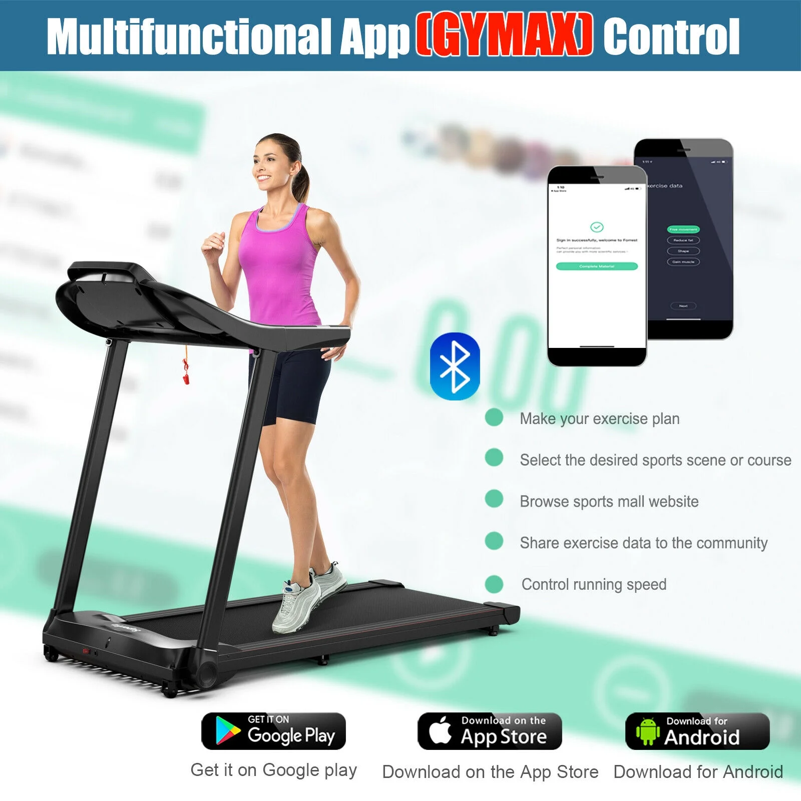 Gymax 2.25HP Electric Folding Treadmill W/HD LED Display APP Control Speaker