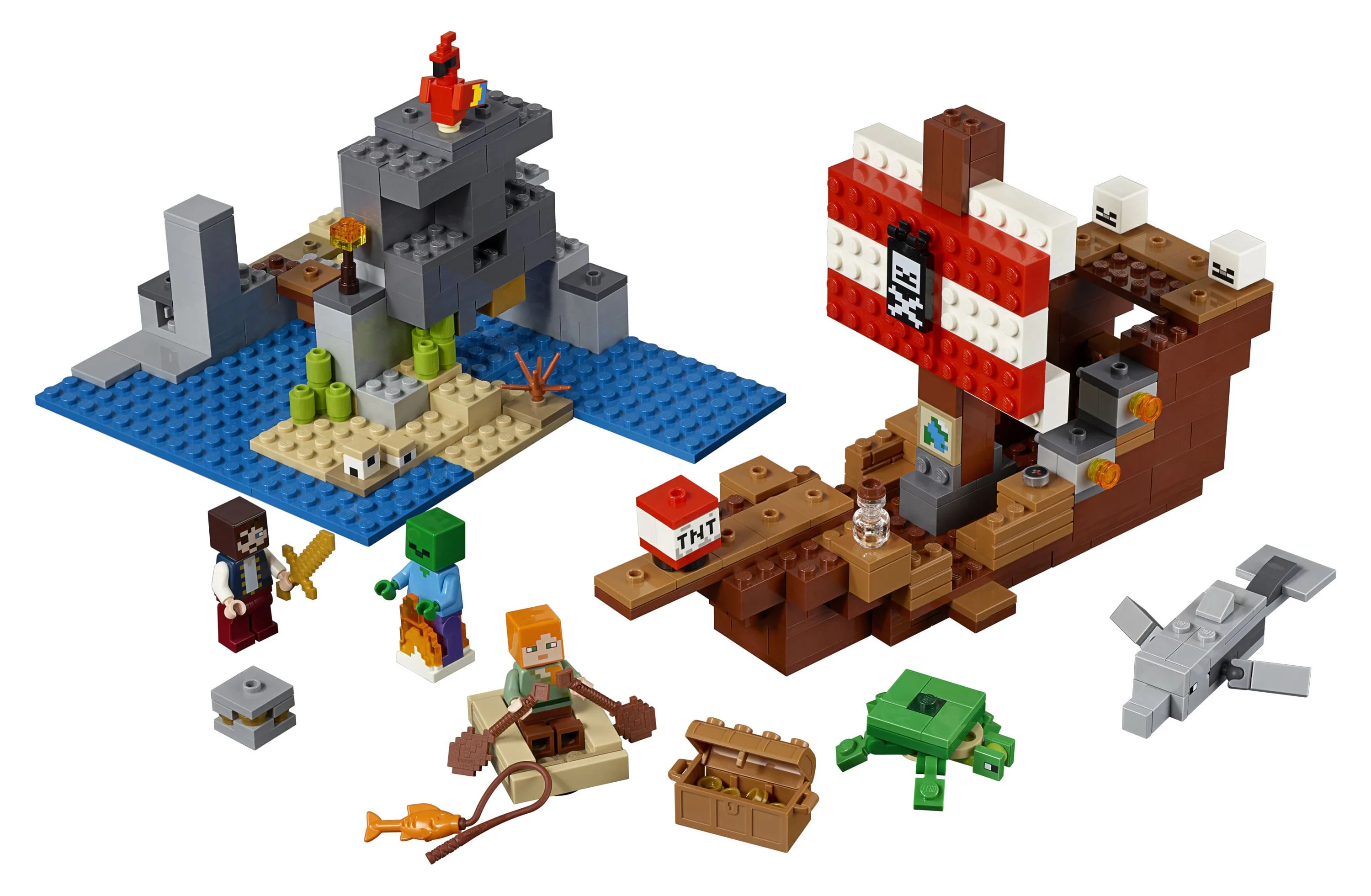 LEGO Minecraft The Pirate Ship Adventure 21152 Pirate Ship Boat Shark Treasure Chest Building Toy Kit (386 Pieces)