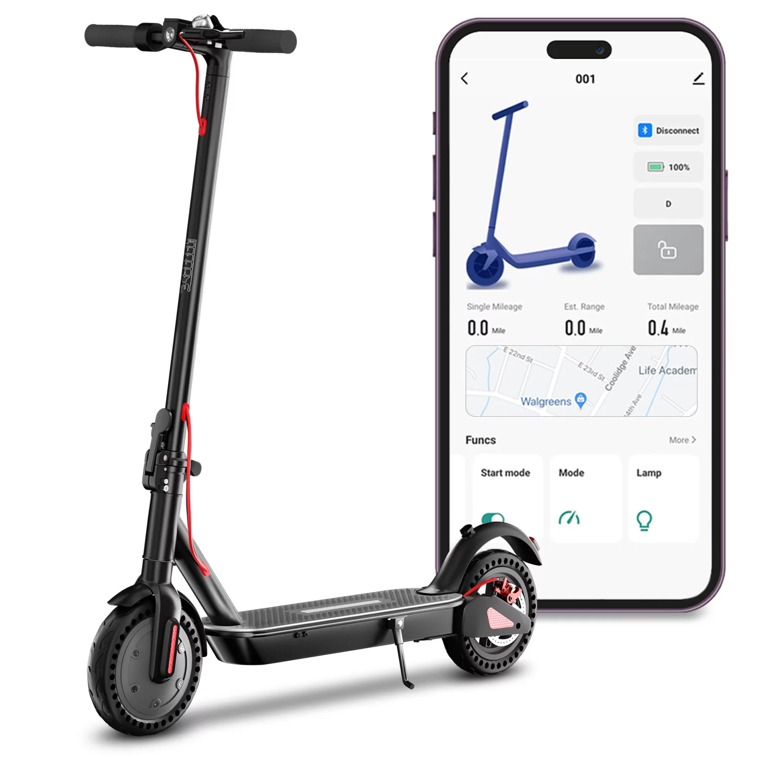 MADOG Electric Scooter Adult, 8.5″ Solid Tires, 300w Motor Up to 19 MPH and 17-22 Miles, Folding Electric Scooter for Adult Commuter, Bluetooth APP Control, Max Load 200lbs, Black