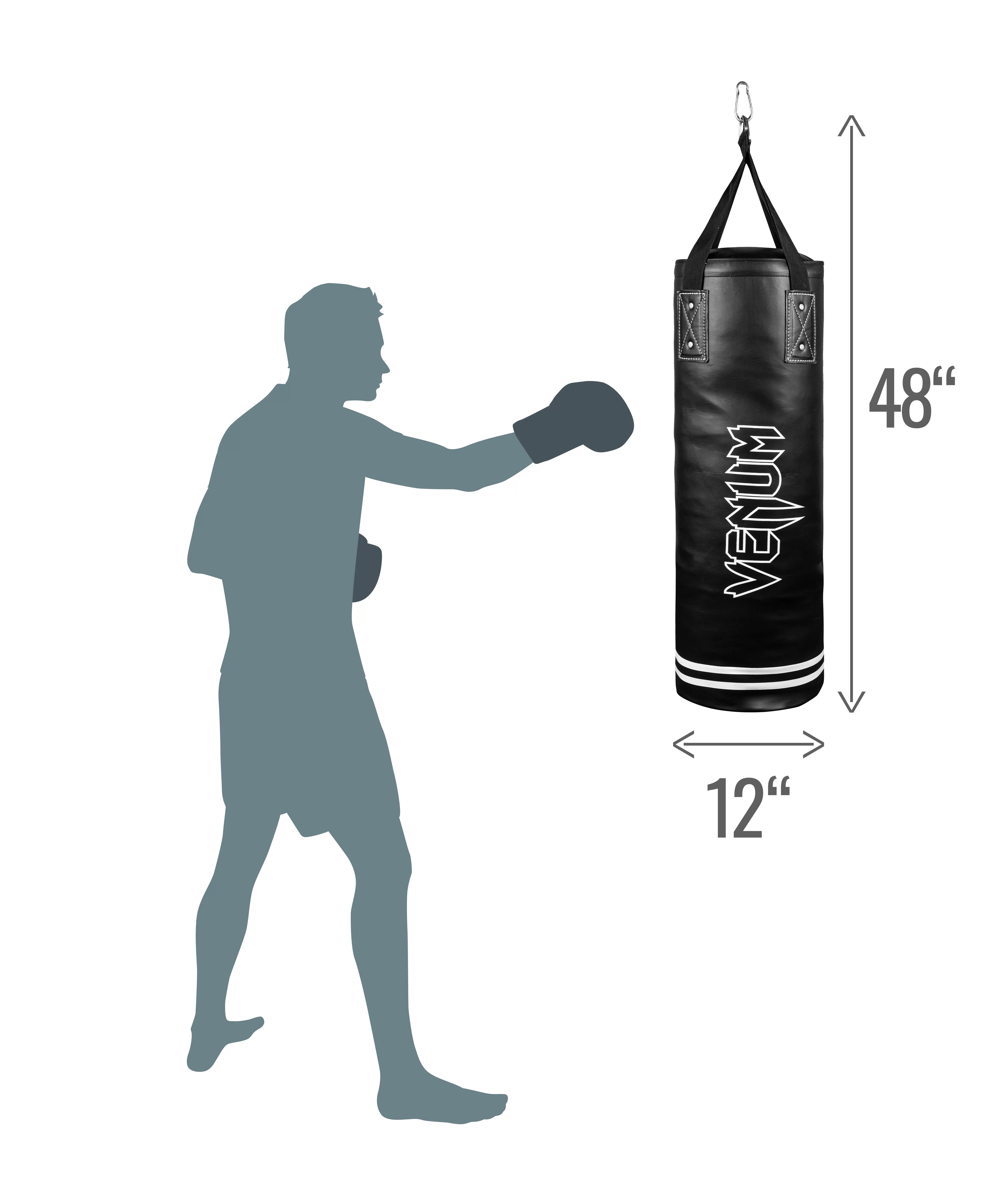 Venum Classic Punching Bag – 70 lb – Black/White – Heavy Bag Kit – 48 Inches Assembled Length