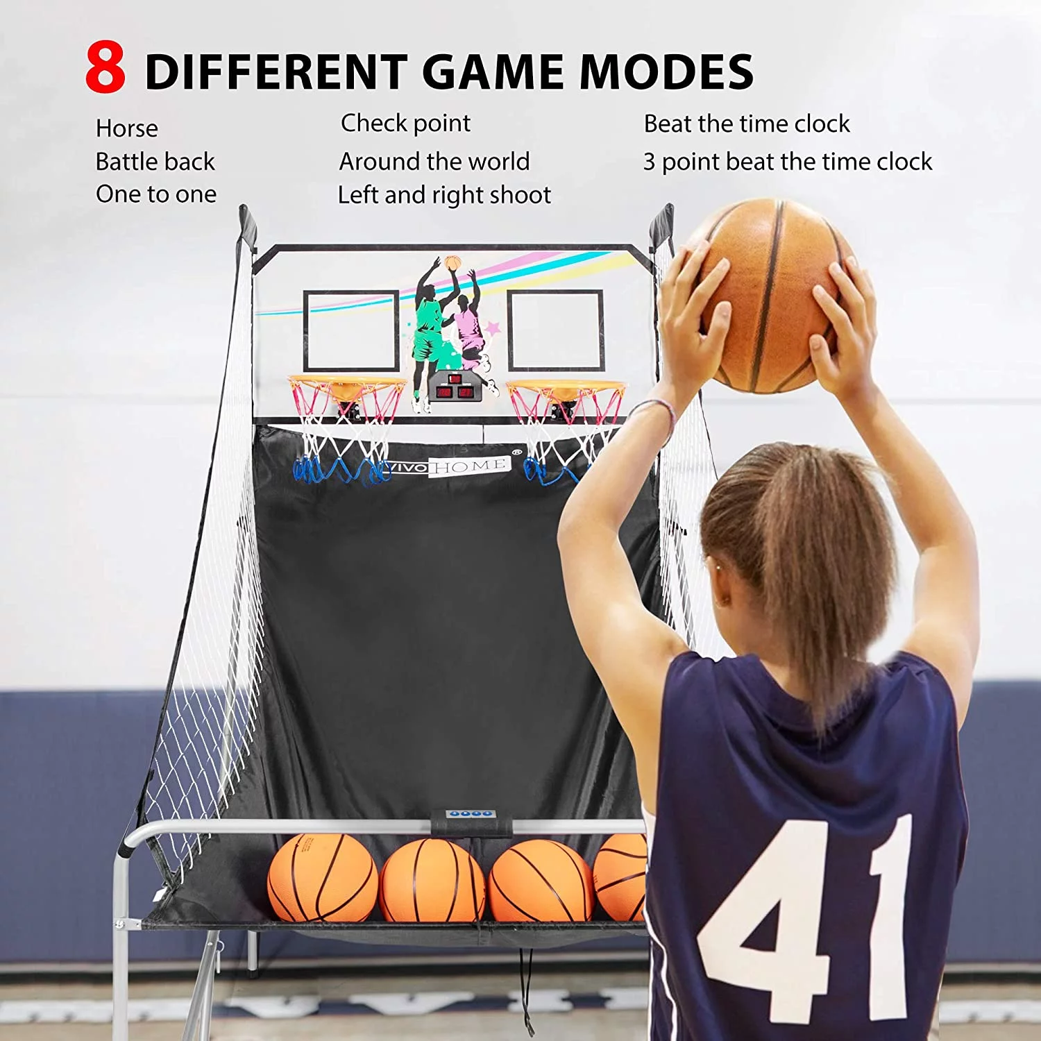 SPECSTAR Foldable Arcade Basketball Game for 2 Players with 4 Balls and LED Scoring System