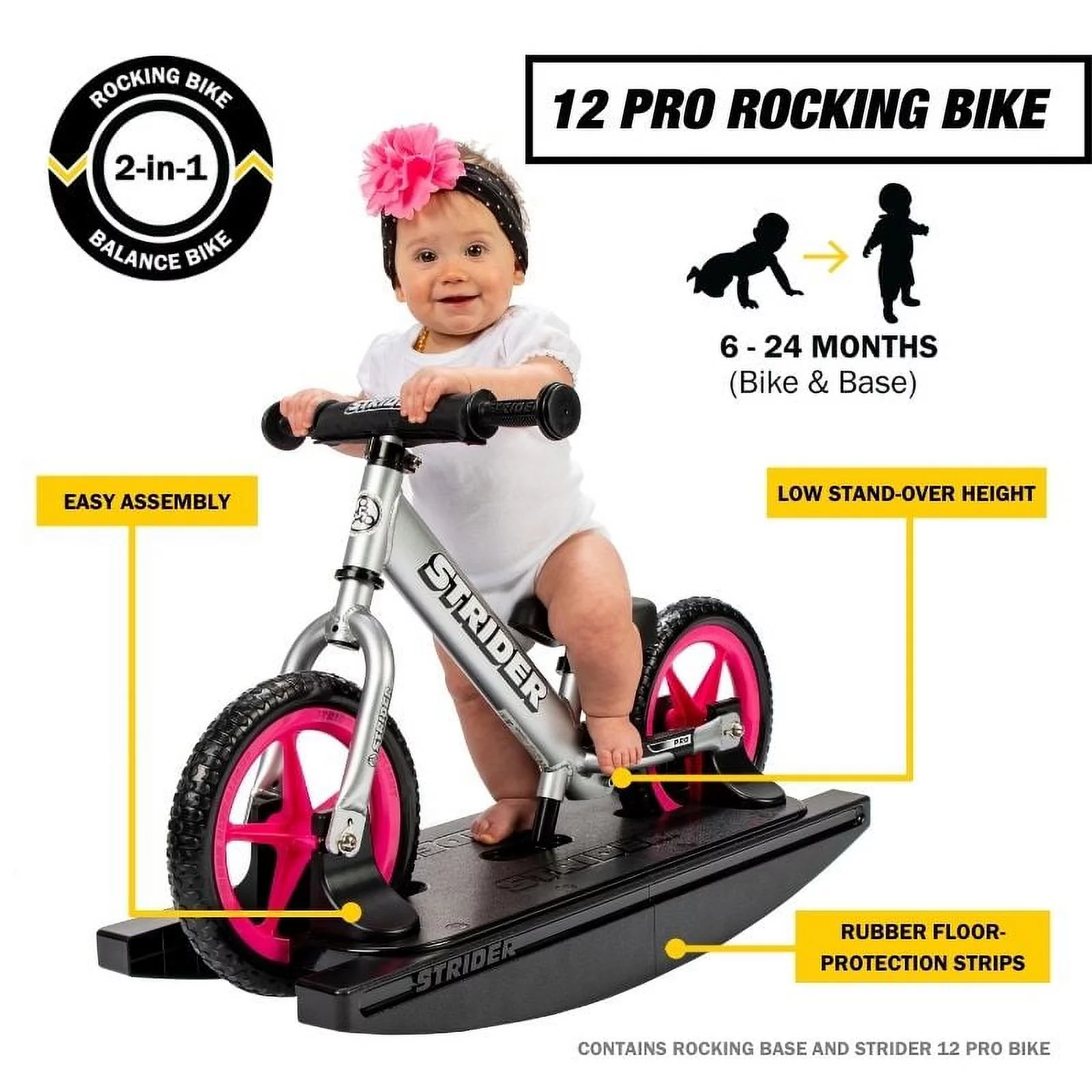 Strider – 12 Pro 2-in-1 Rocking Balance Bike for Toddlers, Ages 6 Months to 5 Years – Silver