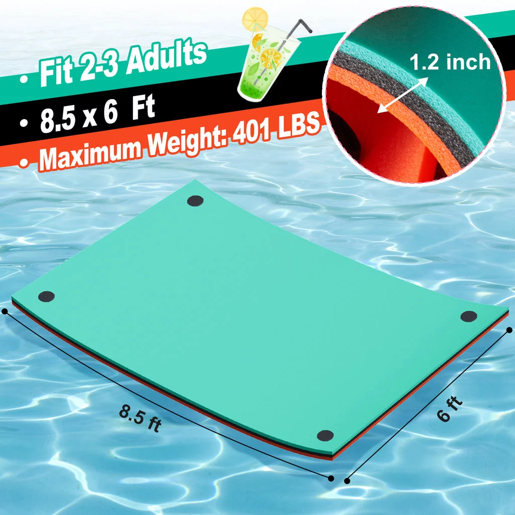 Splicable Floating Water Mat for 3 Person, VECUKTY 8.5×6 Ft Lily Pad for Water Recreation and Relaxing,Tear-Resistant XPE Foam Floating Pad for Beach,Ocean, Lake,Pink&Blue