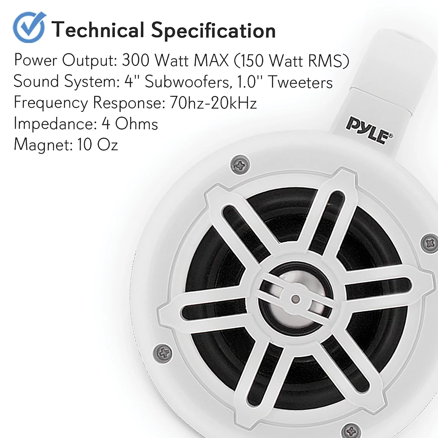 Pyle Pyle Plmrwb45w 4-inch 300-watt-max Waterproof Marine Wakeboard Tower Speakers