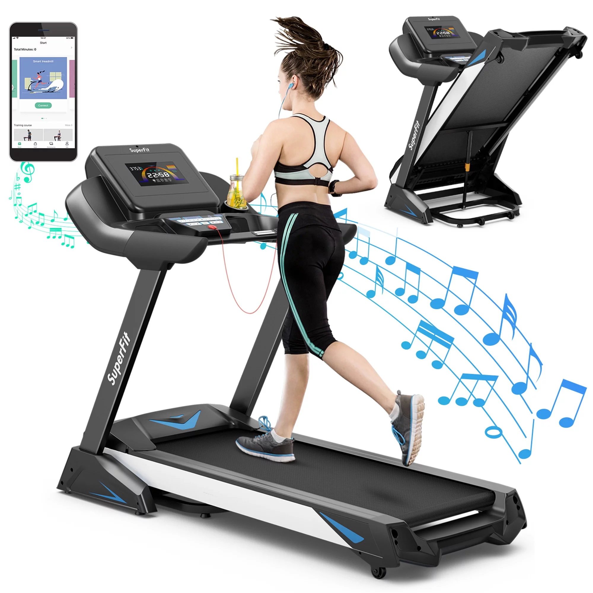 Gymax 4.75HP Folding Treadmill Gym Exercise Machine w/ Auto Incline LED Screen Black