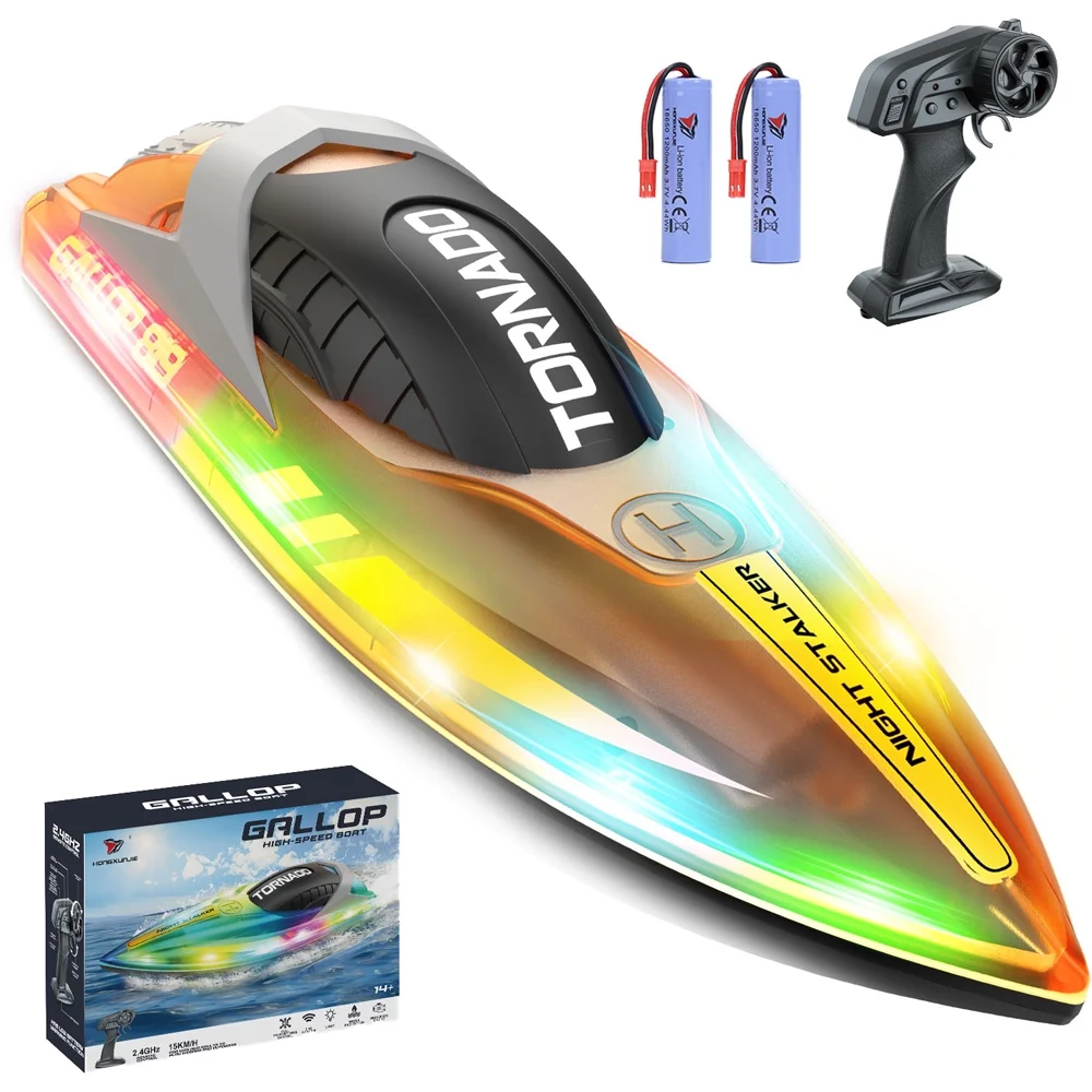 JoyStone RC Boat for Pools and Lakes, 2.4G 15+ MPH Fast Remote Control Boat with LED Lights, Racing Boats for Kids & Adults with 2 Rechargeable Battery,Gifts for Boys Girls (Blue)