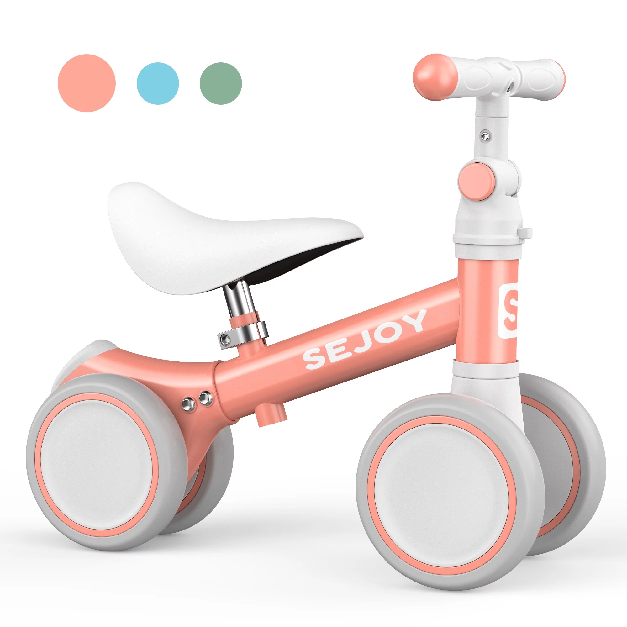 Sejoy Baby Balance Bike, Toddler Baby Bicycle with 4 Wheels 10-36 Months, Adjustable Handlebar Baby Outdoor Bike Riding Toy, First B-day Gift