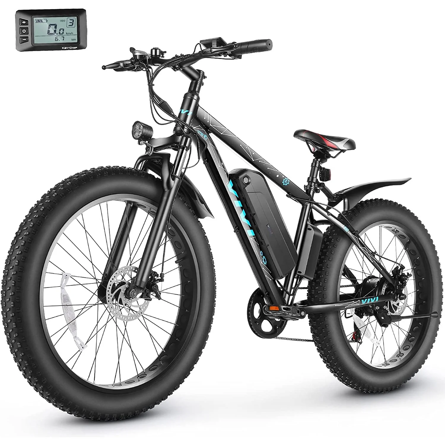 Vivi Electric Bike 26″ x 4.0 Fat Tire Electric Bike 500W All Terrain Electric Bike 50 Miles Long Range Electric Mountain Bike Beach Bike Snow Bike