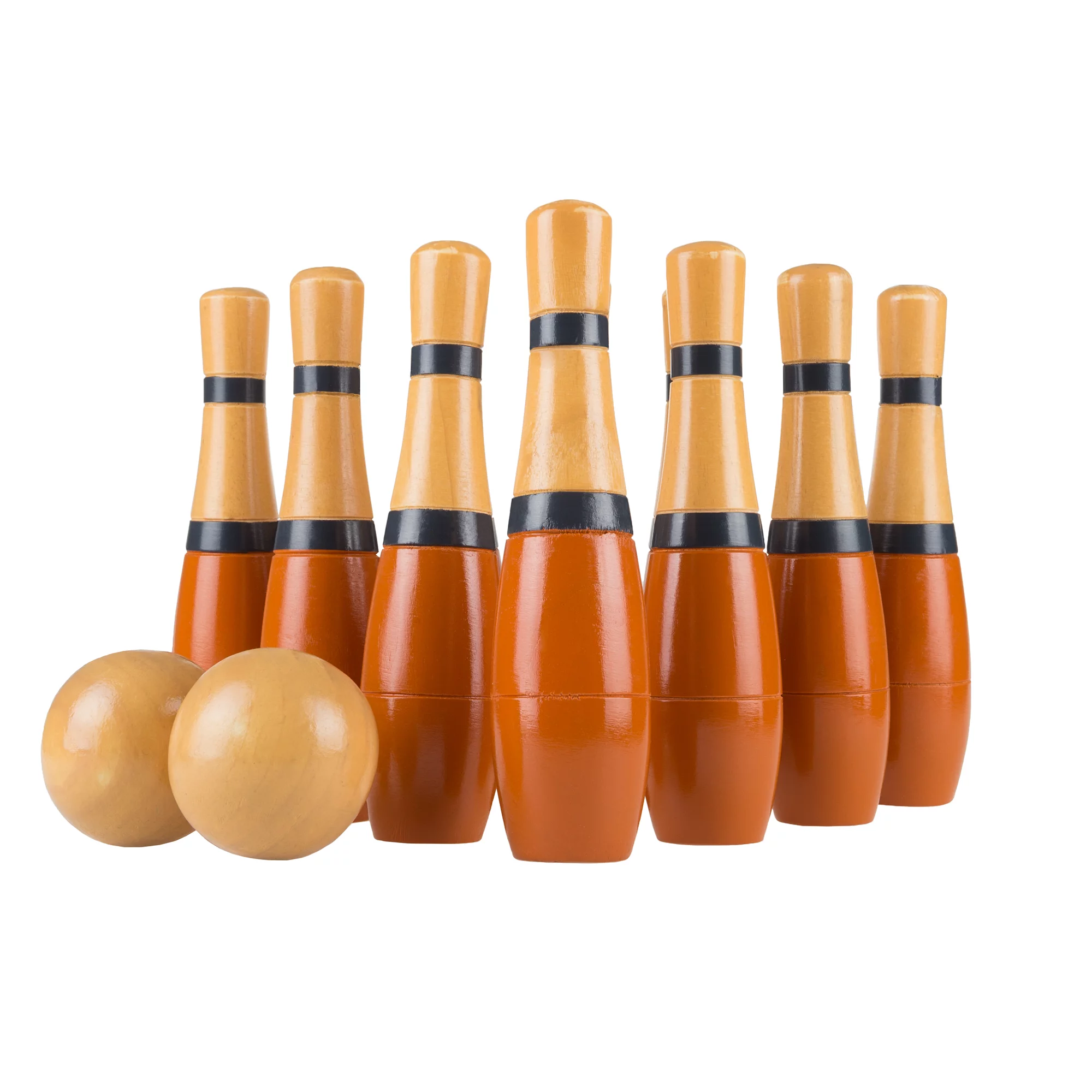 Hey Play 10-Pin Indoor/Outdoor Wood Bowling Set with 2 Balls and Carry Bag