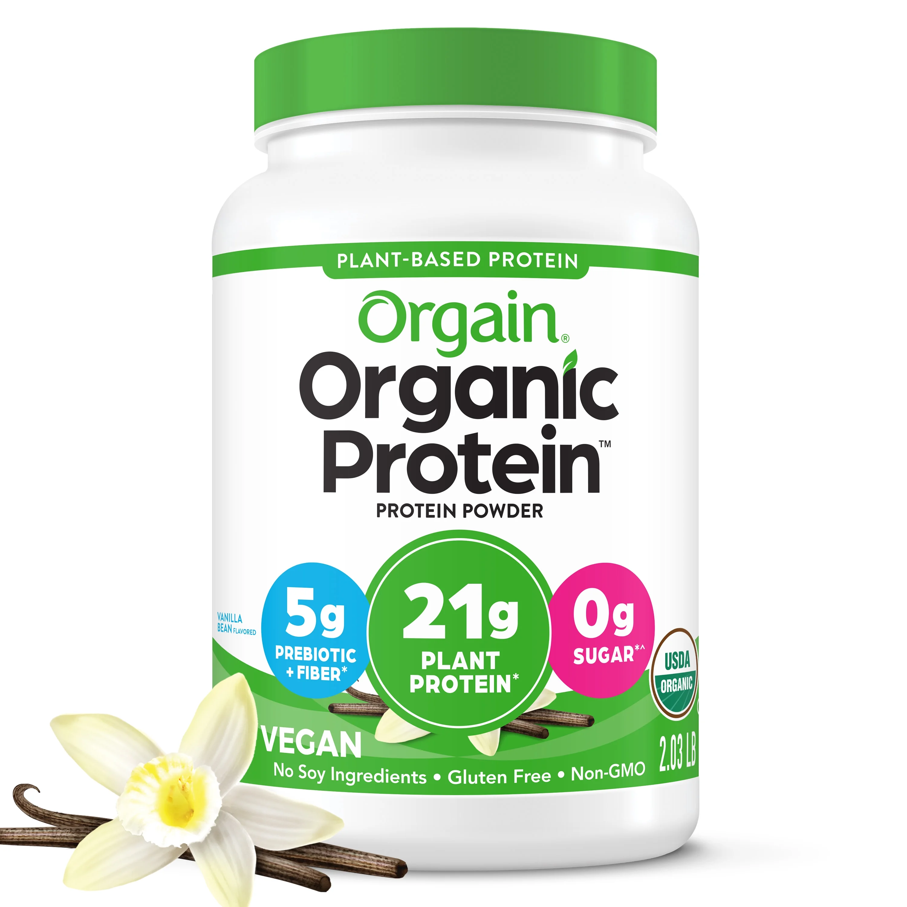 Orgain Organic Vegan 21g Protein Powder, Plant Based, Vanilla Bean 2.03lb