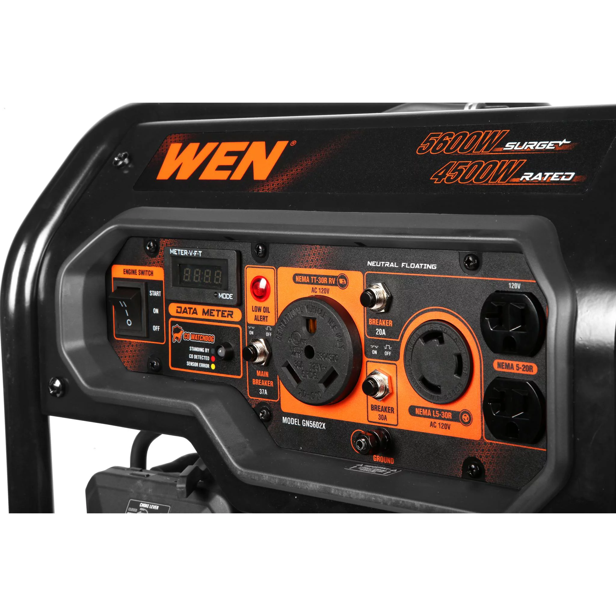 WEN 5600-Watt Portable Generator, Electric Start, 224cc, Transfer-Switch and RV-Ready with CO Shutdown Sensor