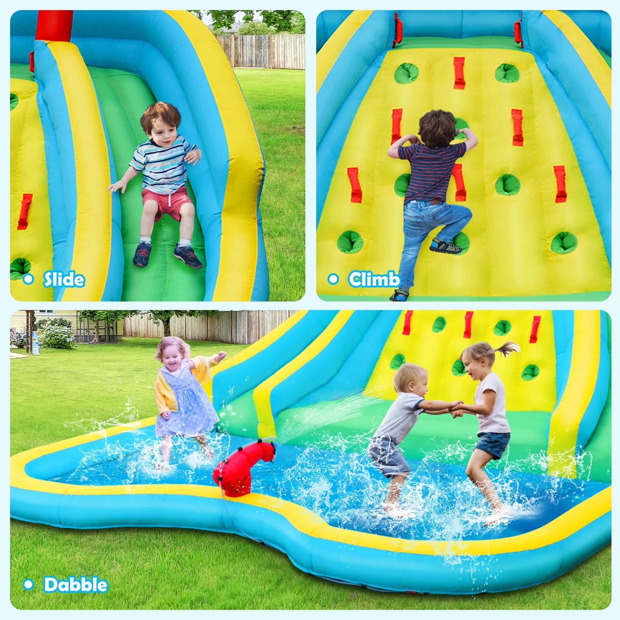 Gymax Inflatable Mighty Water Slide Park Bounce Splash Pool Without Blower