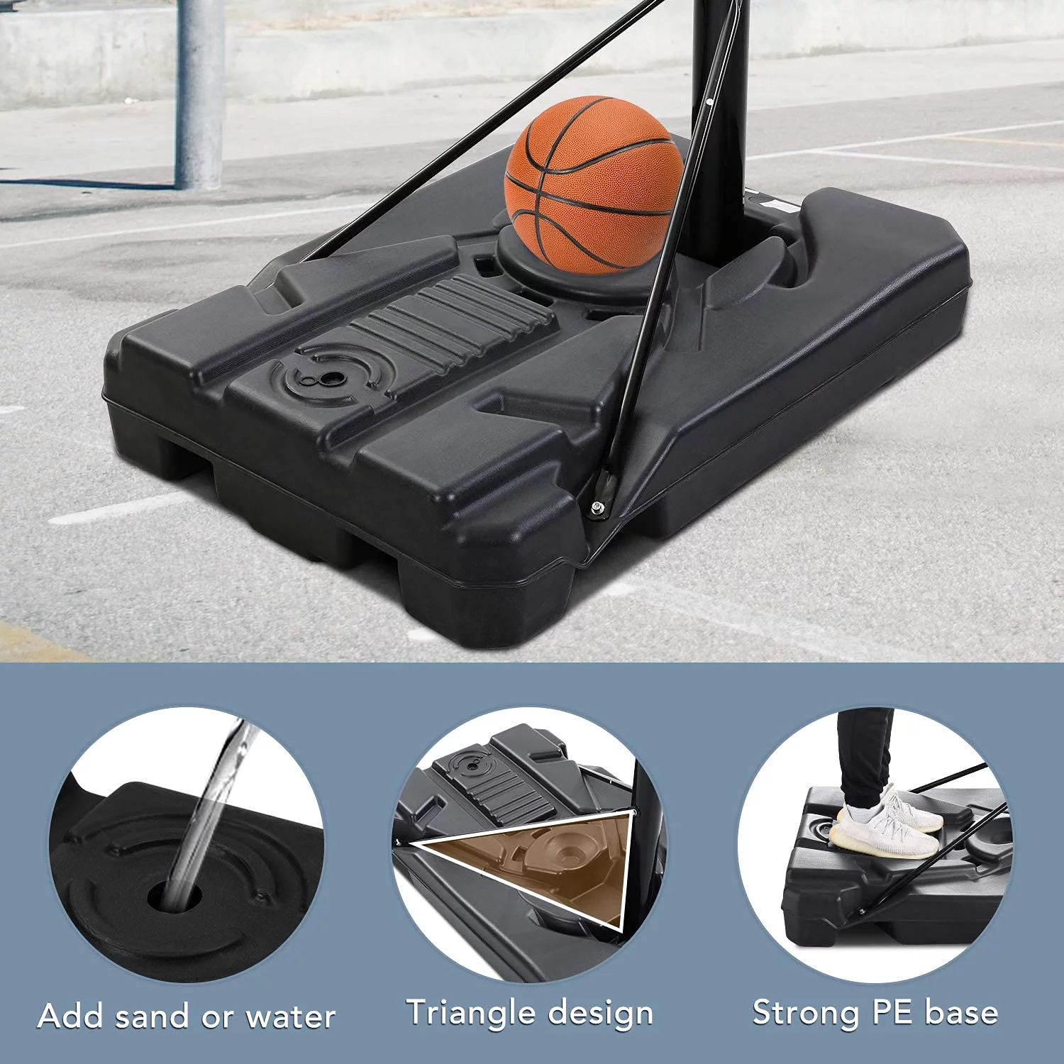 Entil 44” Portable Basketball Hoop Outdoor/Indoor, HDPE Backboard, Height Adjustable 7ft 6in-10ft, High-duty PE Base & Wheels for Kids/Youth