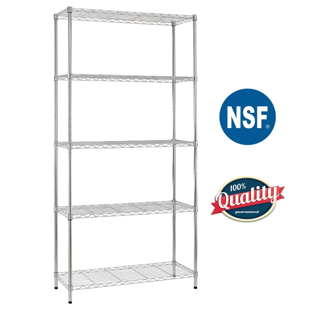 5 Shelf Wire Shelving Unit Garage NSF Wire Shelf Metal Large Storage Shelves Adjustable 1250 LBS Capacity -14x36x72,Chrome