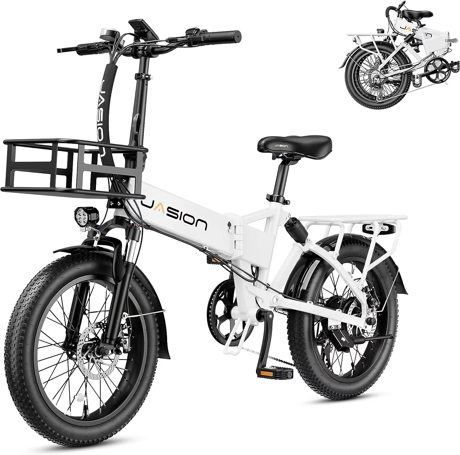 Jasion EB7 2.0 Electric Bike for Adults, 500W Folding Ebike with 48V 10AH Removable Battery, 20″ Fat Tire Foldable Electric Bicycles with Dual Suspension, 7-Speed Bicycles