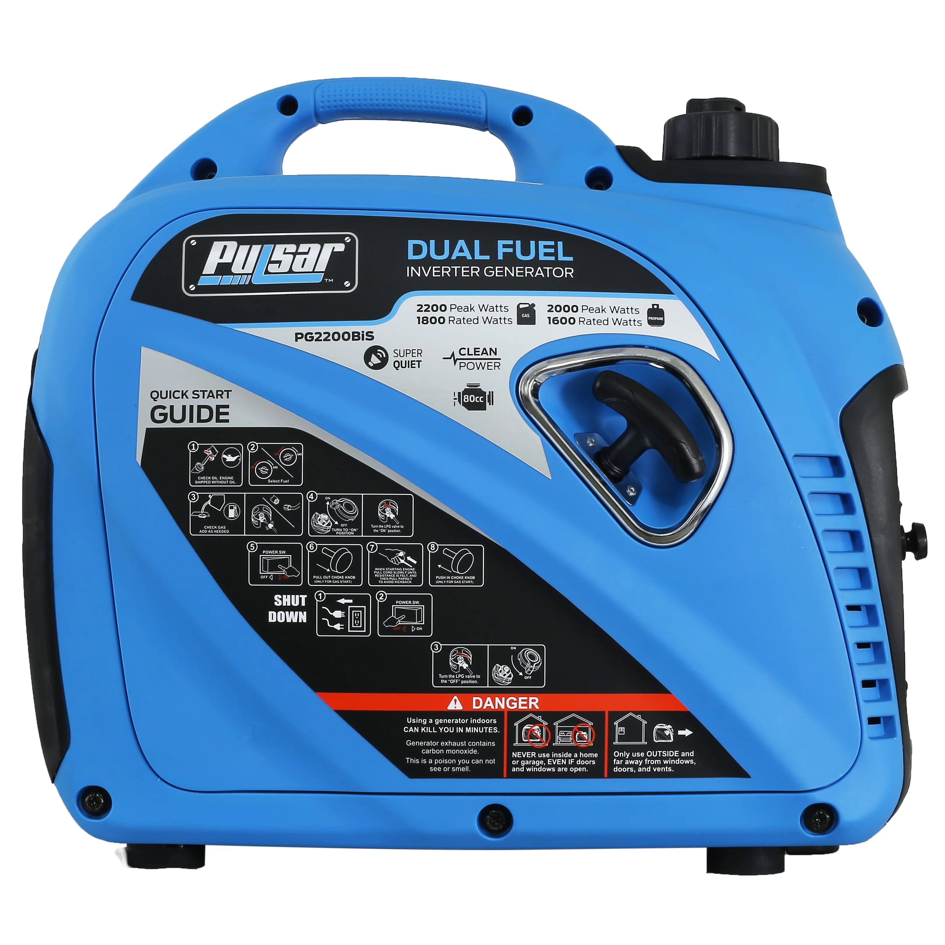 Pulsar 2,200 Watt Dual-Fuel Portable Inverter Generator – CARB Compliant