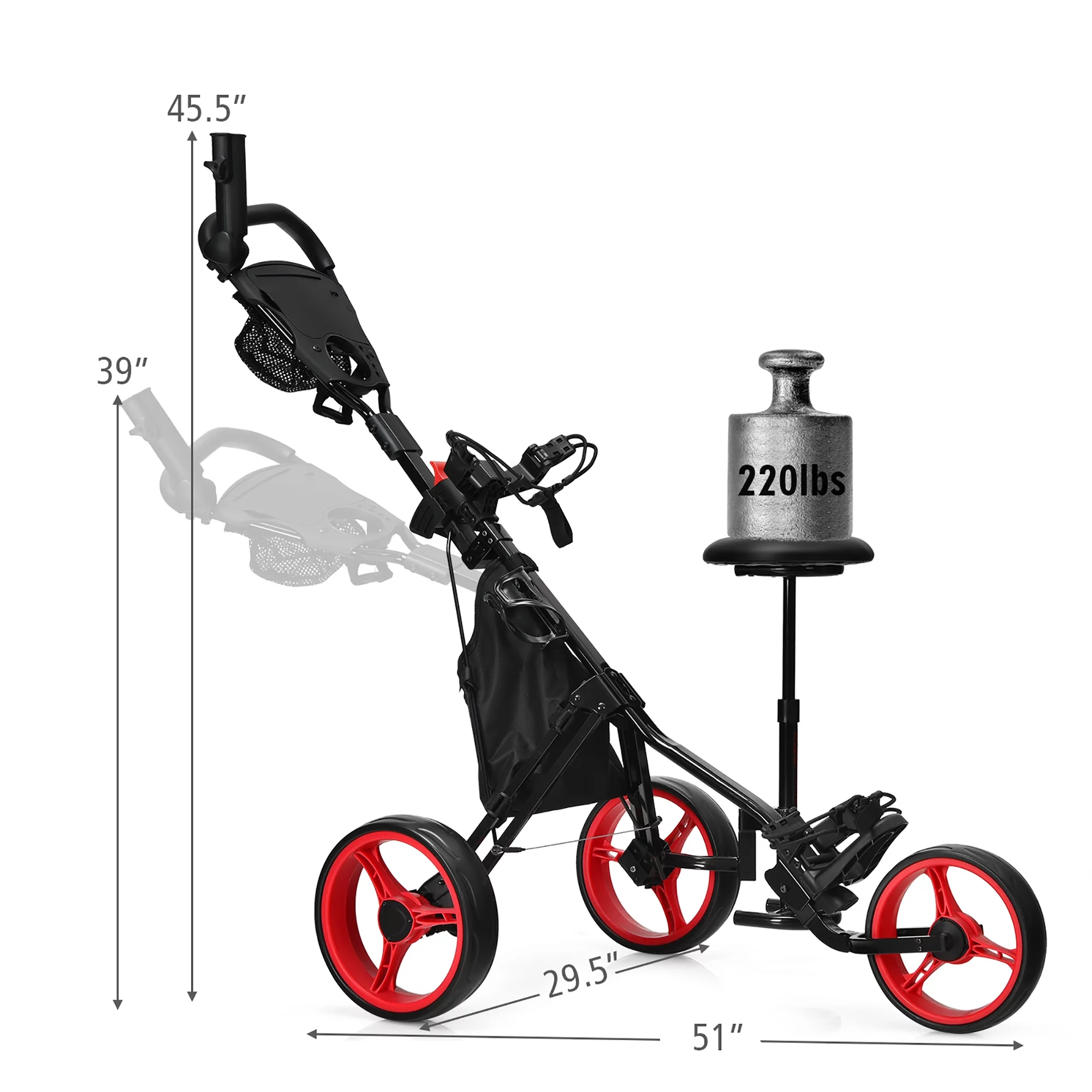 Goplus Folding 3 Wheels Golf Push Cart W/Seat Scoreboard Adjustable Handle Blue