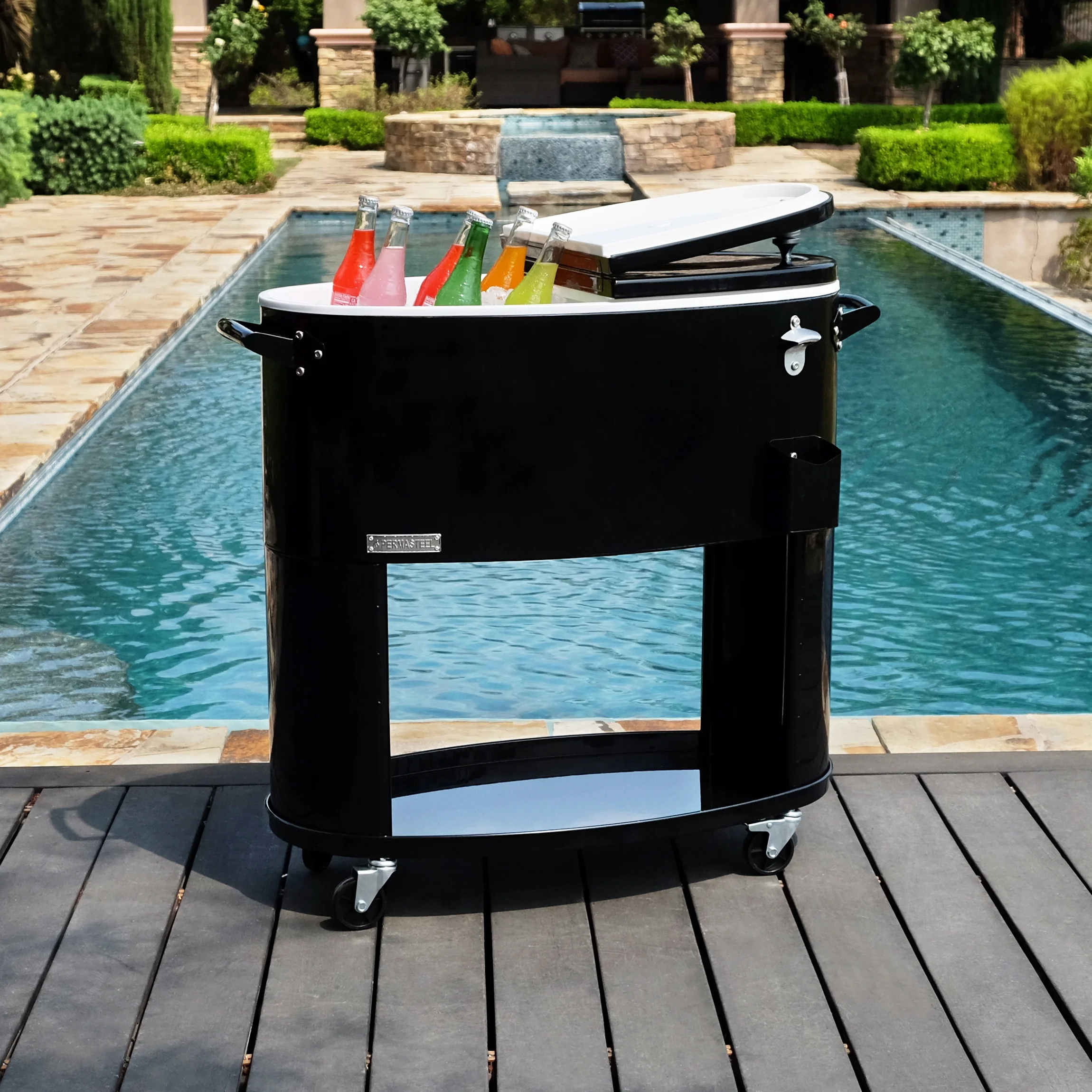 Permasteel PS-207-BK 80 Quart Portable Rolling Oval Patio Cooler, Black