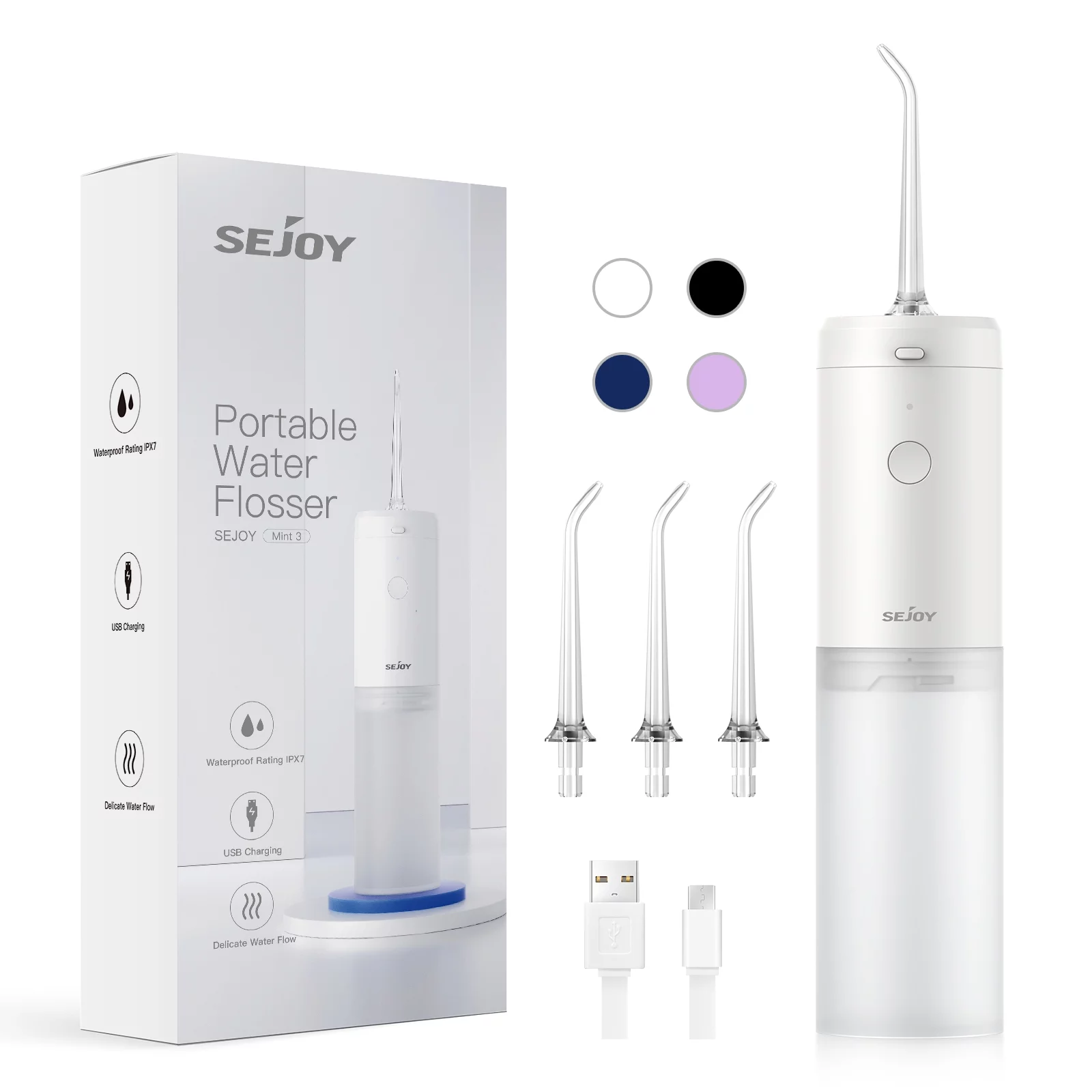 Sejoy Cordless Water Flosser, Rechargeable Portable Oral Irrigator Teeth Cleaner, Purple