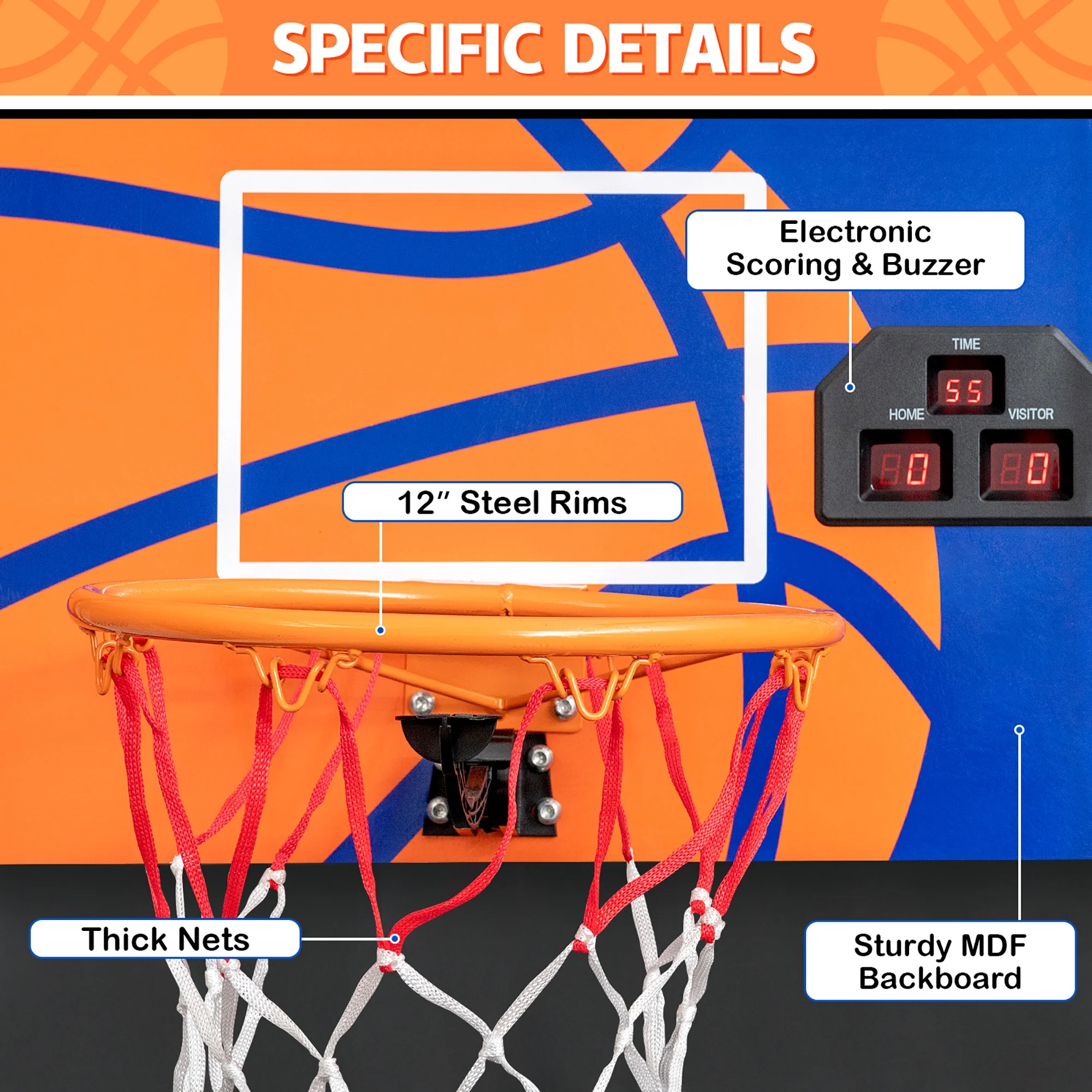 Costway Foldable Single Shot Basketball Arcade Game W/Electronic Scorer 3 Basketballs