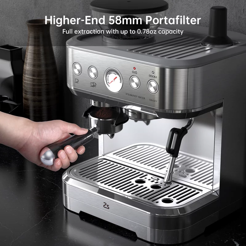 Emorefun 15 Bar Espresso Machine with Grinder & Milk Steamer, Automatic Cappuccino Latte Coffee Maker, 2.5L Water Tank