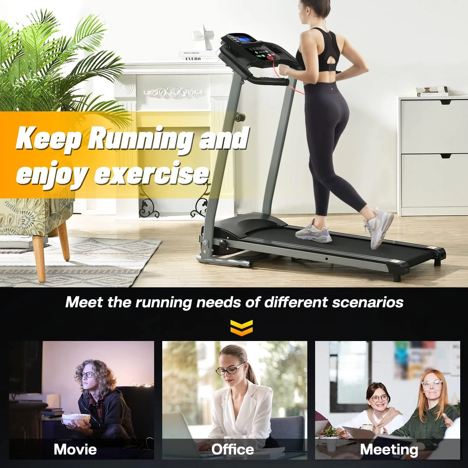 2.5HP Folding Treadmill With  12 Preset or Adjustable Programs Jogging Running Walking Exercise Machine