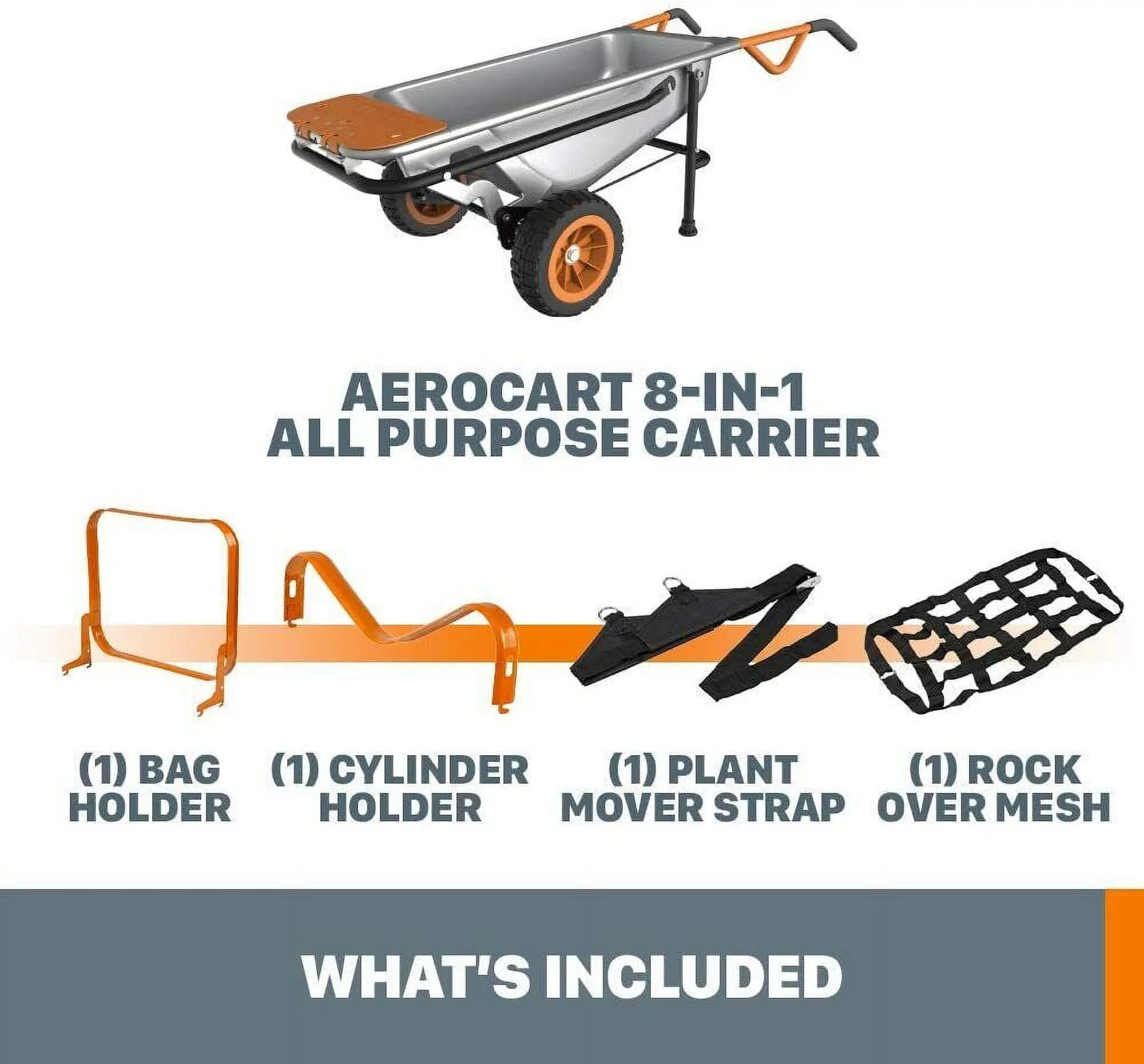 Worx WG050 Aerocart 8-in-1 Yard Cart / Wheelbarrow / Dolly