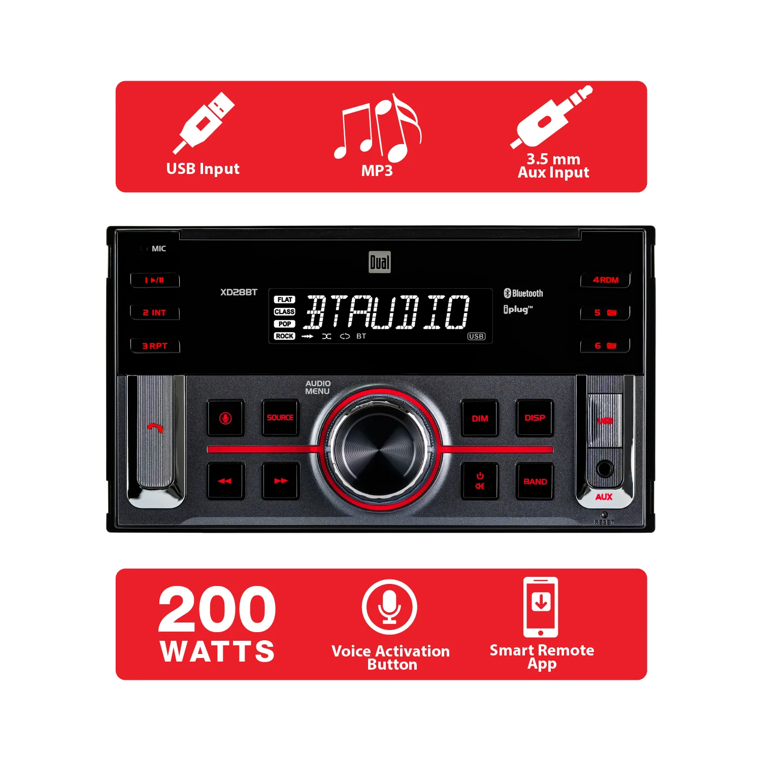 Dual Electronics XD28BT, Car Stereo Head Unit, Double DIN with Bluetooth, 7-Character LCD, New