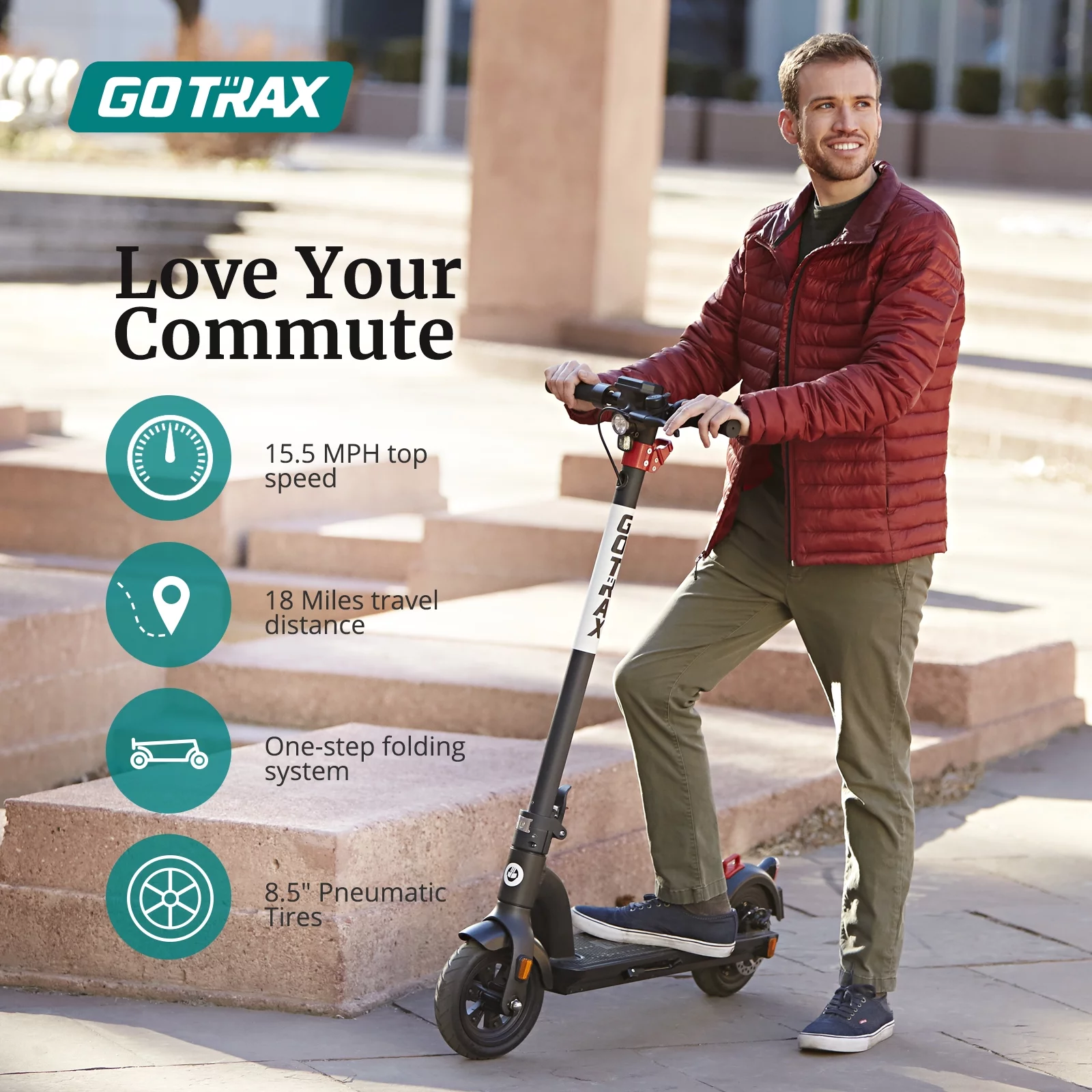 Gotrax G3 Electric Scooter, 8.5″ Pneumatic Tires, Max 18mile Range and 15.5Mph Power by 350W Motor, Foldable Escooter for Adult Unisex,Black