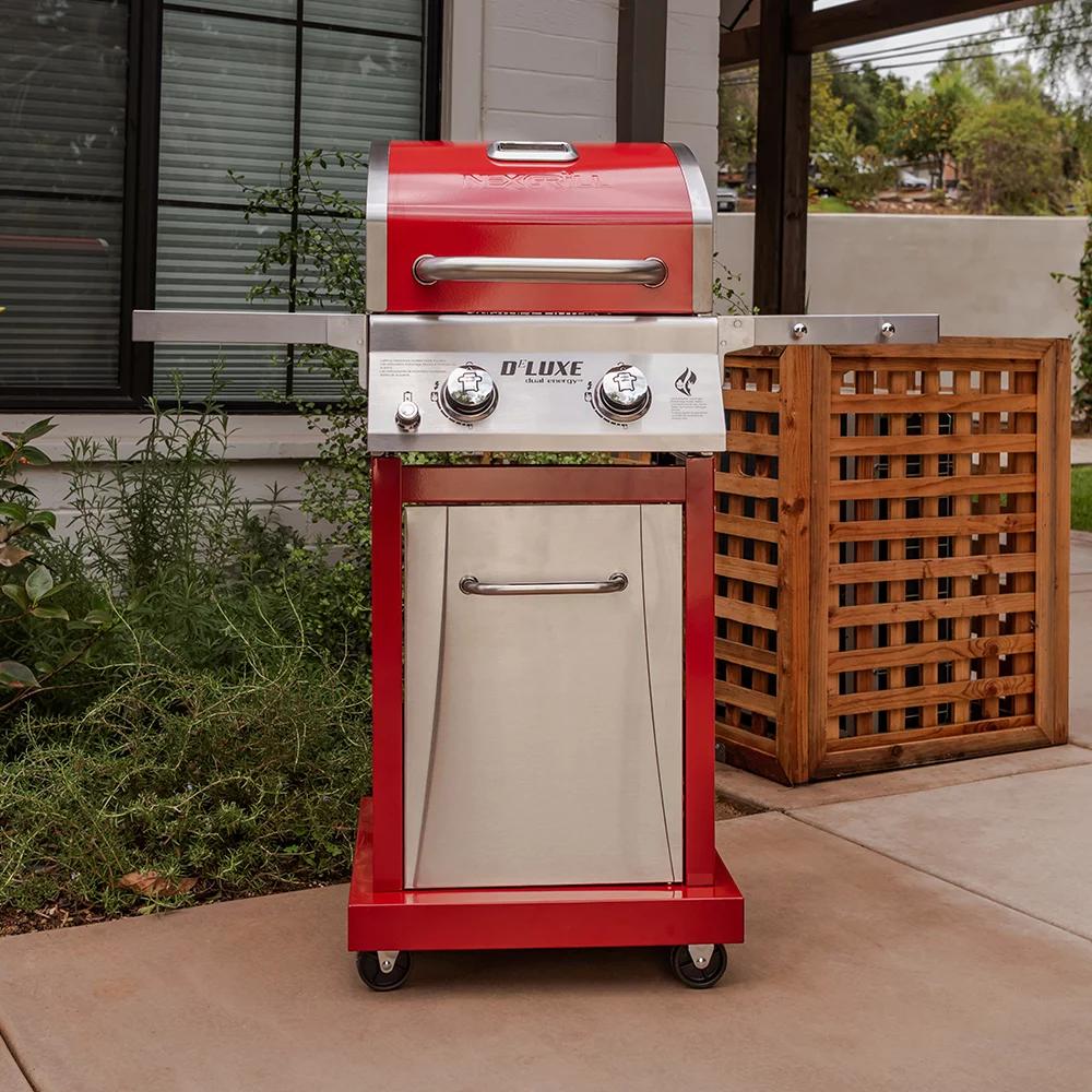 Nexgrill Deluxe 2-Burner Propane Gas Grill w/ 2 Foldable Shelves, Outdoor Cooking, Patio, BBQ, Silver & Black