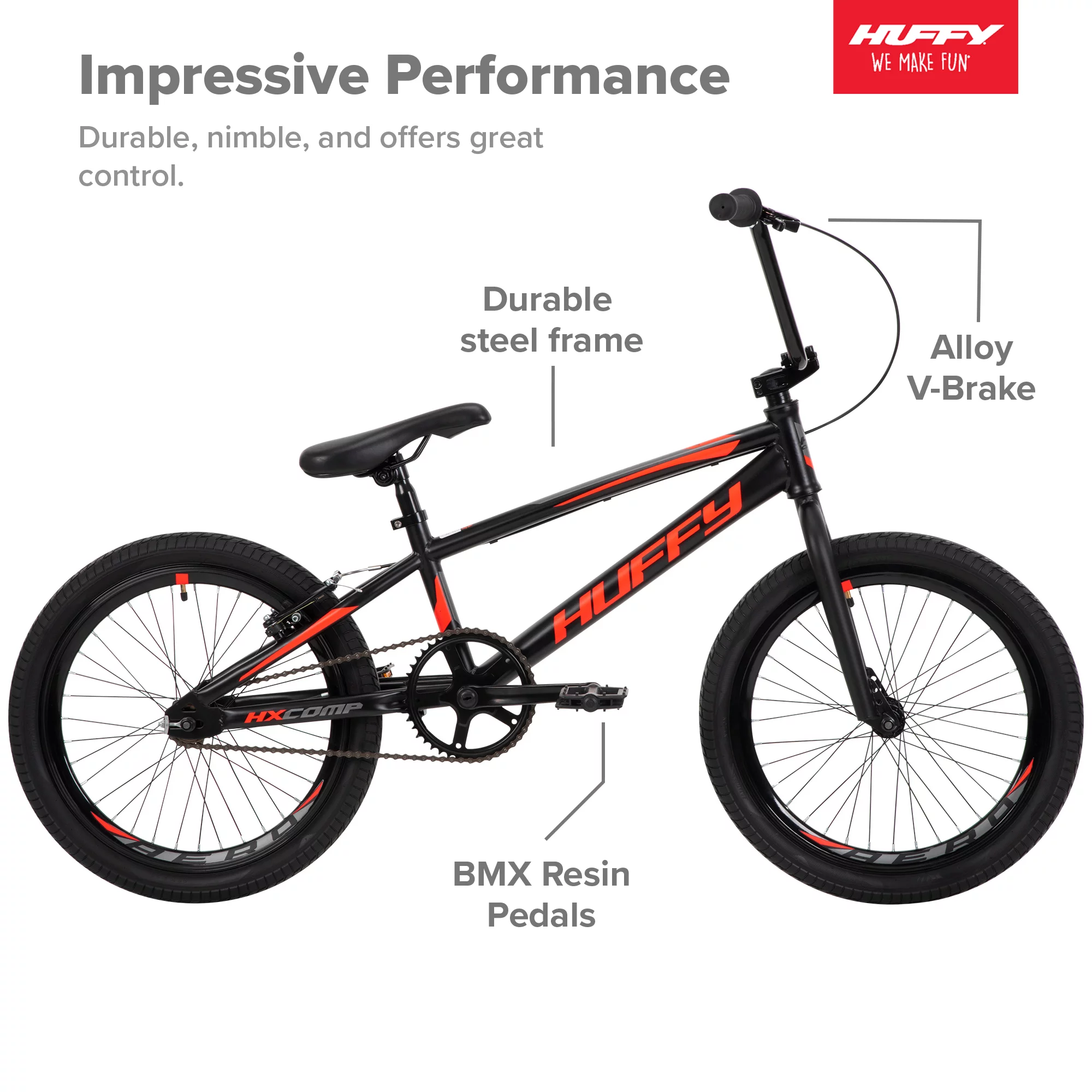 Huffy 20″ BMX Race HX-Comp Boys’ Bikes , Boys and Girls Ages 5″ Years,  Black / Neon Red