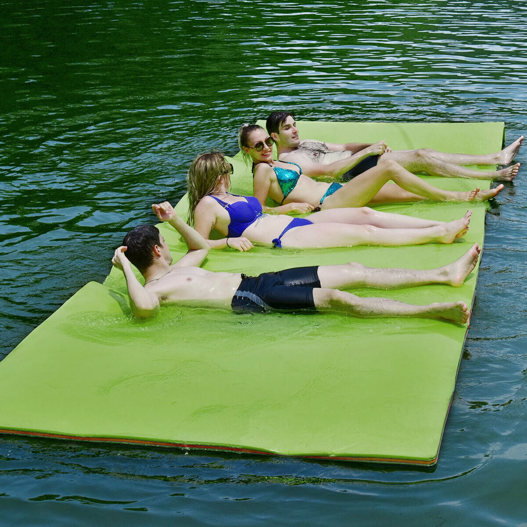 Gymax 12′ x 6′ Floating Water Pad Mat 3-Layer Foam Floating Island for Pool Lake Orange