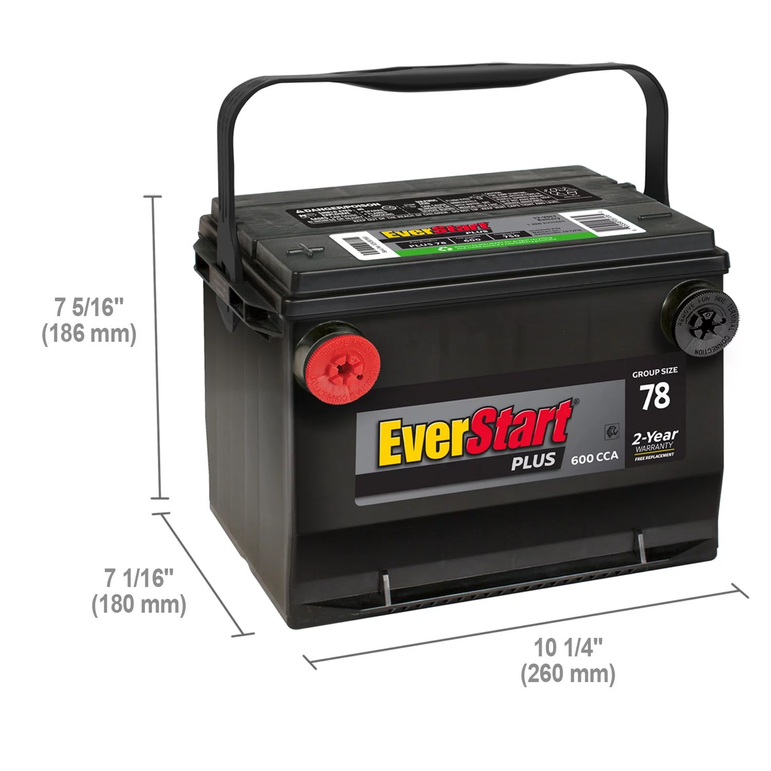 EverStart Plus Lead Acid Automotive Battery, Group 78 12 Volt, 600 CCA