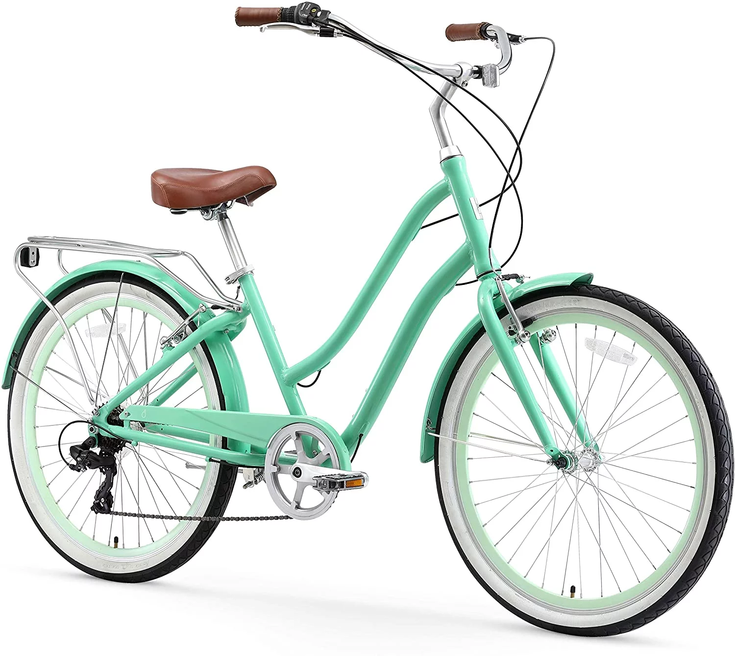 sixthreezero Every Journey Steel Women’s 7-Speed Hybrid Bicycle with Rear Rack, 26 In. Wheels, Mint Green